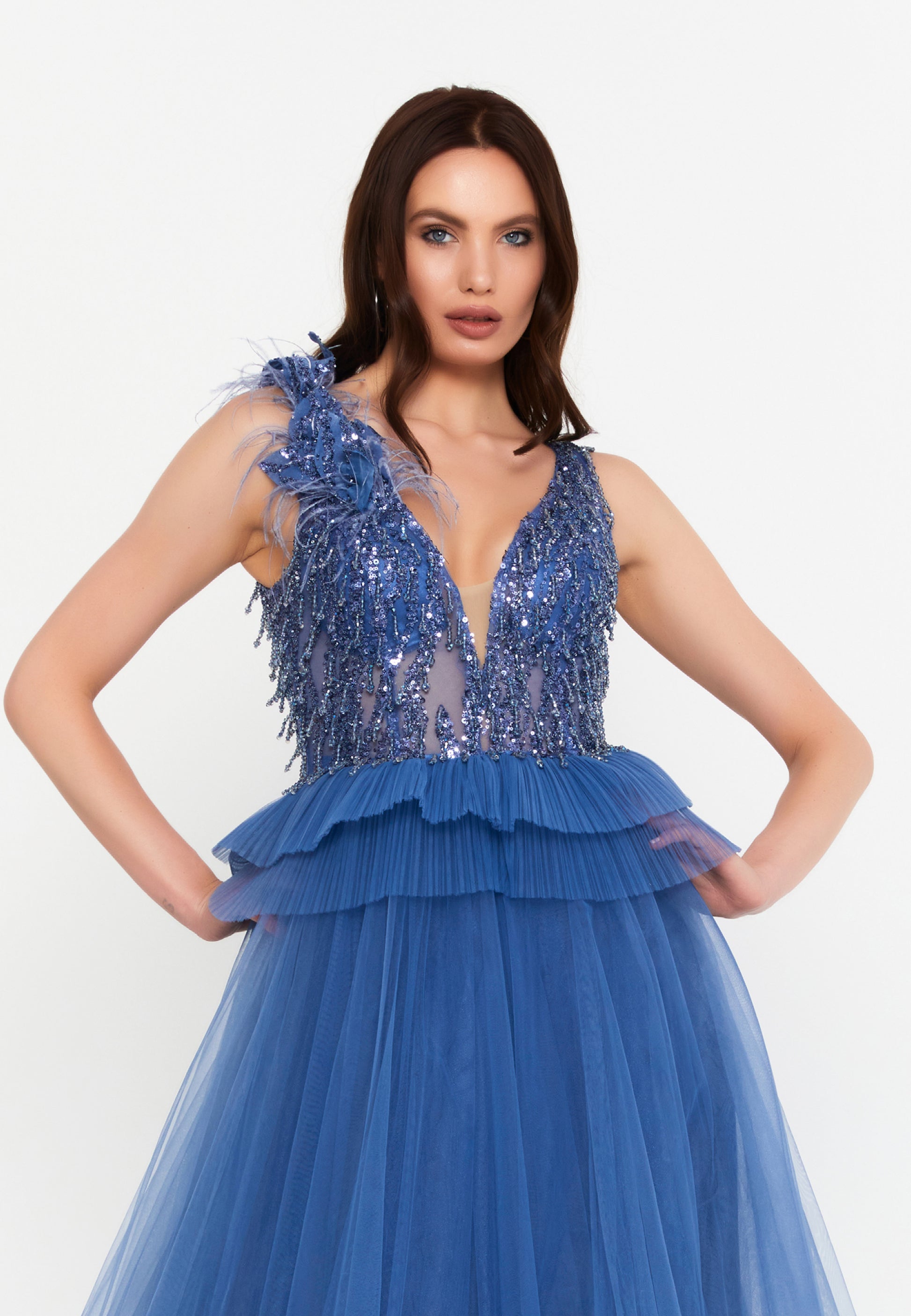 Sleeveless Maxi Tulle A - Line Regular Prom Dress aln1881 - Prom Dress - Istanbul Fashion Center