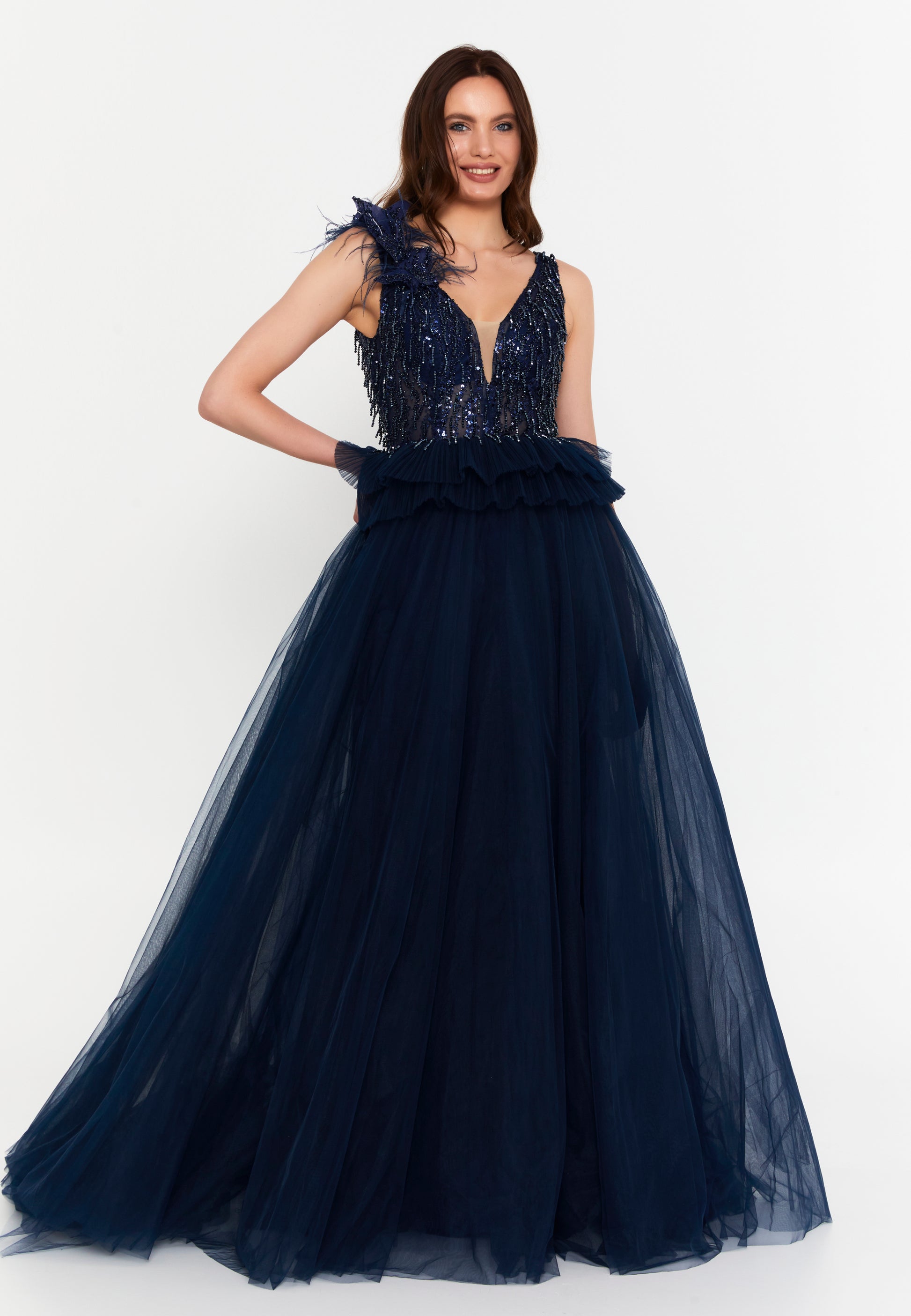 Sleeveless Maxi Tulle A - Line Regular Prom Dress aln1881 - Prom Dress - Istanbul Fashion Center