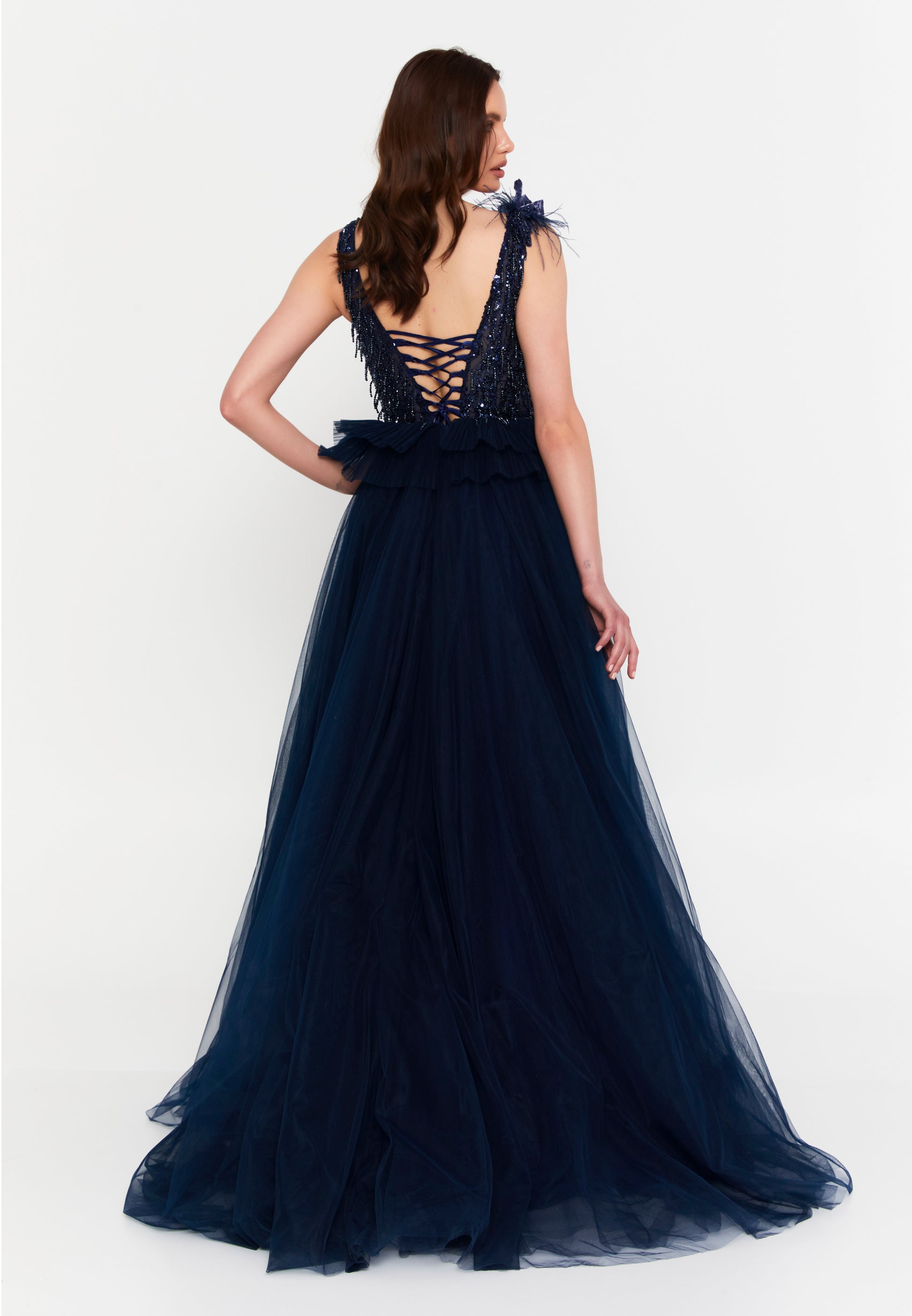 Sleeveless Maxi Tulle A - Line Regular Prom Dress aln1881 - Prom Dress - Istanbul Fashion Center