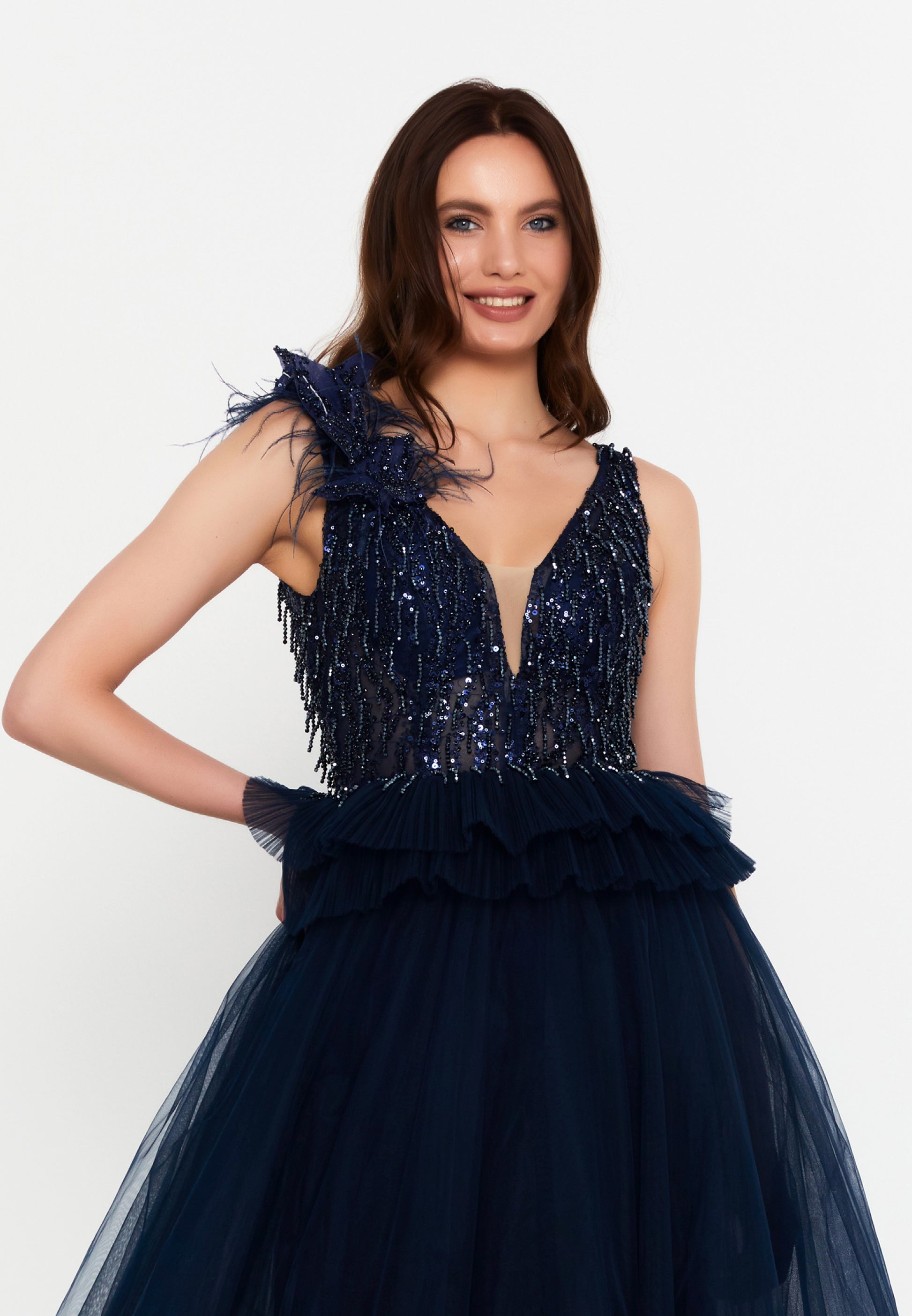 Sleeveless Maxi Tulle A - Line Regular Prom Dress aln1881 - Prom Dress - Istanbul Fashion Center