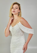 Off Shoulder Maxi Tulle Regular Wedding Dress abb24040 - Wedding Dress - Istanbul Fashion Center