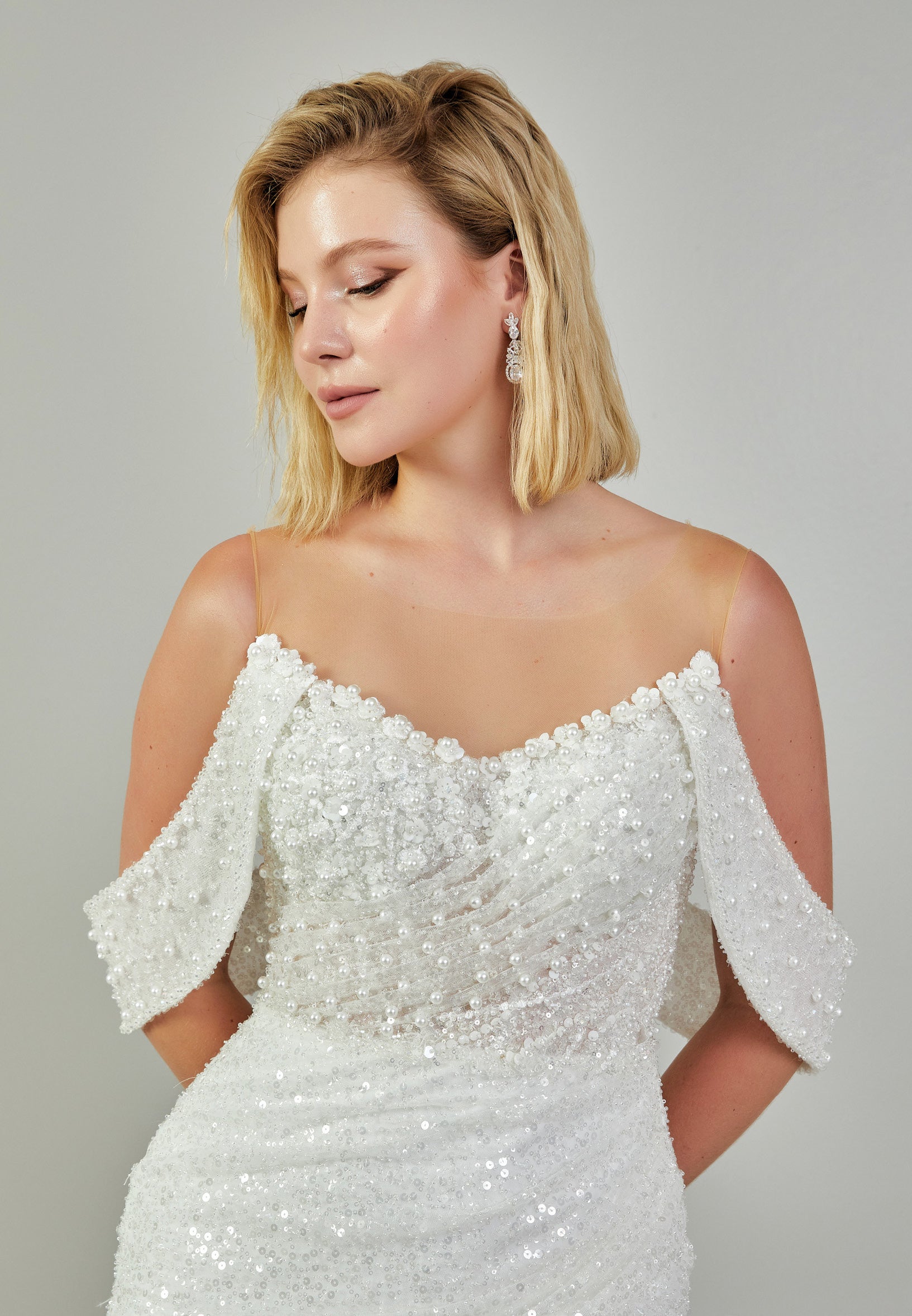 Off Shoulder Maxi Tulle Regular Wedding Dress abb24040 - Wedding Dress - Istanbul Fashion Center