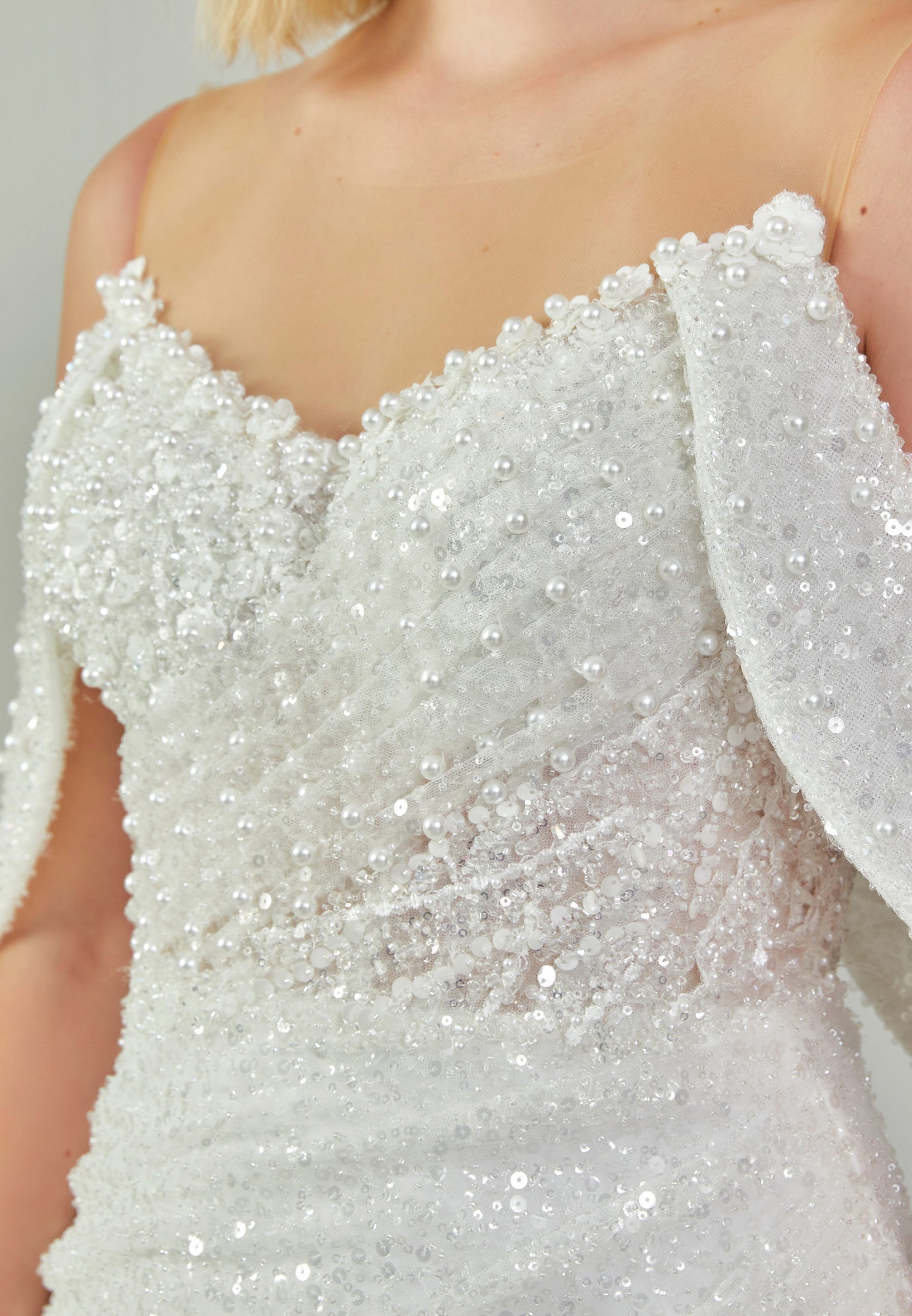 Off Shoulder Maxi Tulle Regular Wedding Dress abb24040 - Wedding Dress - Istanbul Fashion Center