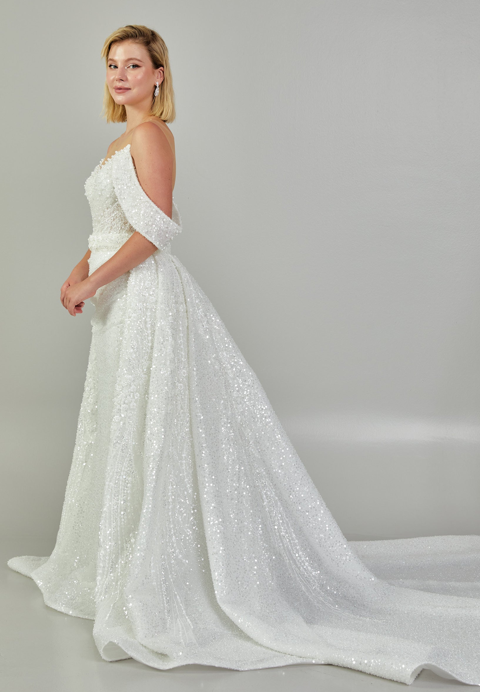 Off Shoulder Maxi Tulle Regular Wedding Dress abb24040 - Wedding Dress - Istanbul Fashion Center