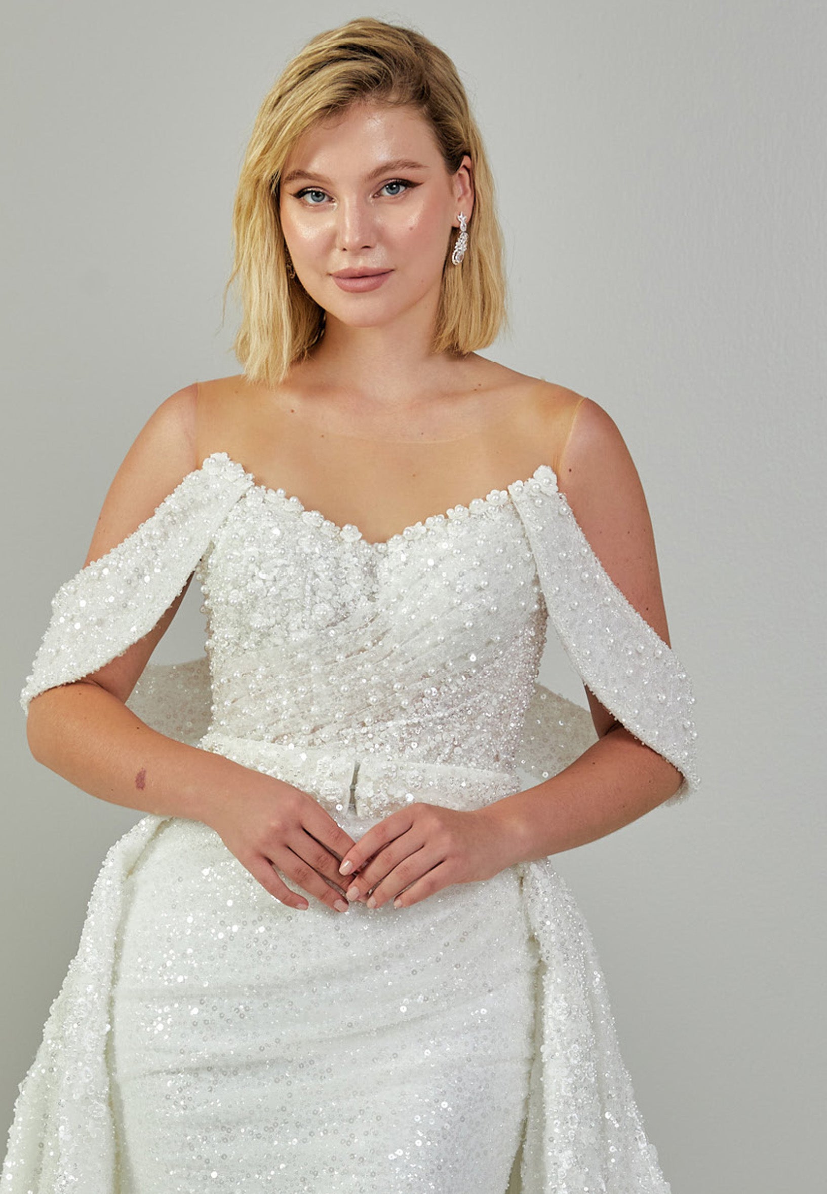 Off Shoulder Maxi Tulle Regular Wedding Dress abb24040 - Wedding Dress - Istanbul Fashion Center