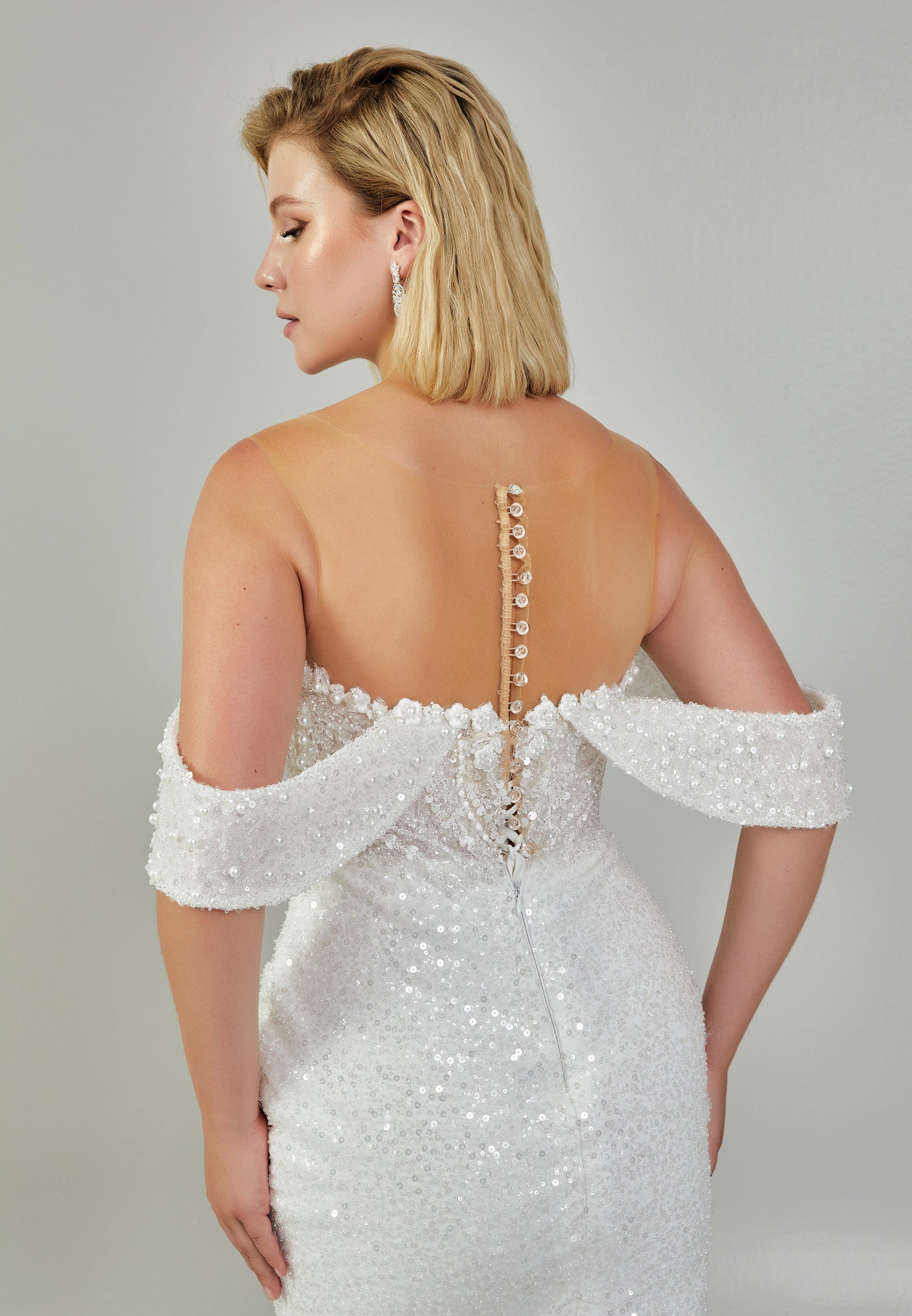 Off Shoulder Maxi Tulle Regular Wedding Dress abb24040 - Wedding Dress - Istanbul Fashion Center
