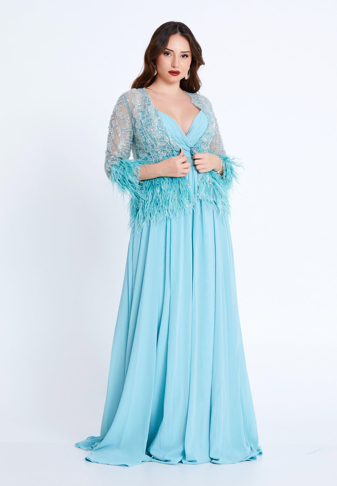 Long Sleeve Maxi Chiffon Column Regular Prom Dress mti1044