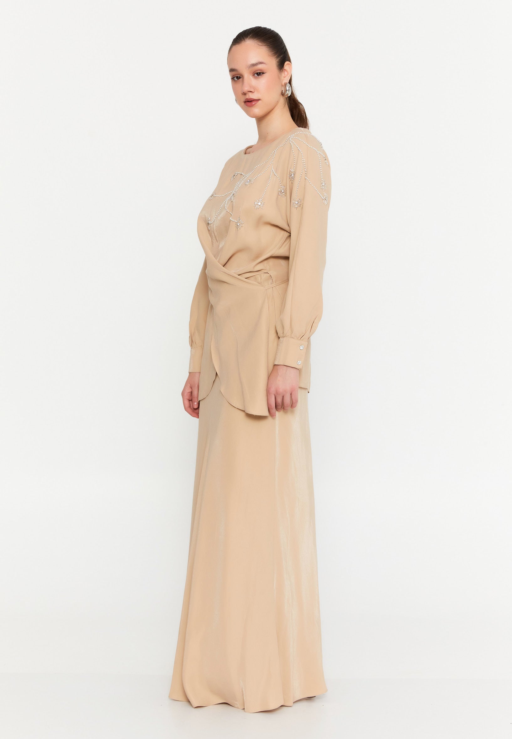 Long Sleeve Chiffon With Stones Regular Two-Piece Outfit dwn64664 - Two-Piece Outfit - Istanbul Fashion Center