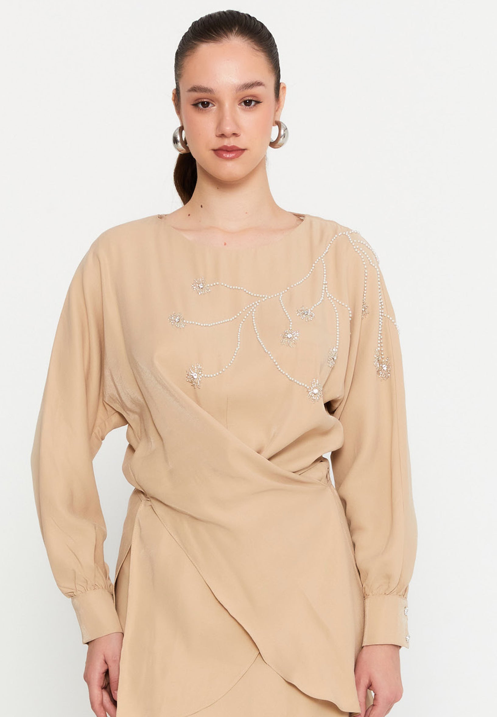 Long Sleeve Chiffon With Stones Regular Two-Piece Outfit dwn64664 - Two-Piece Outfit - Istanbul Fashion Center