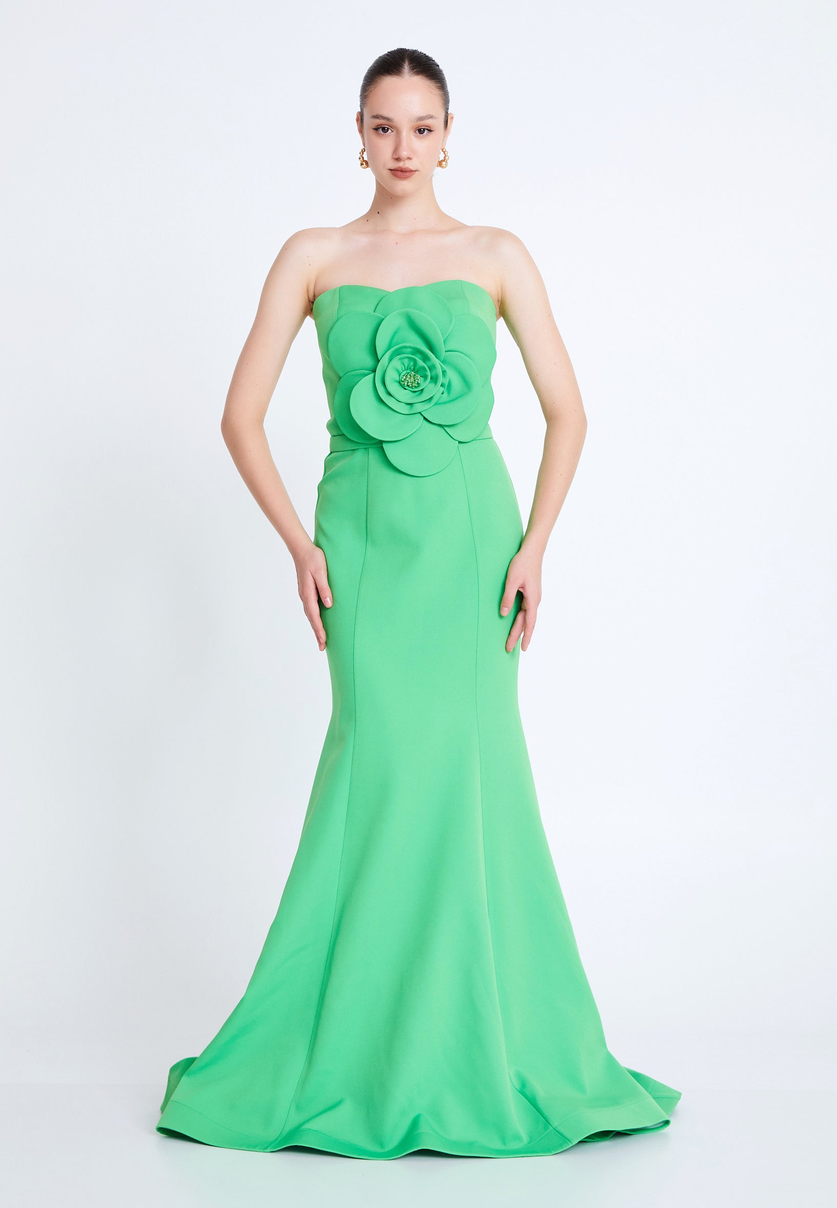 Strapless Maxi Crepe Mermaid Regular Wedding Guest Dress snf4120 - Wedding Guest Dress - Istanbul Fashion Center