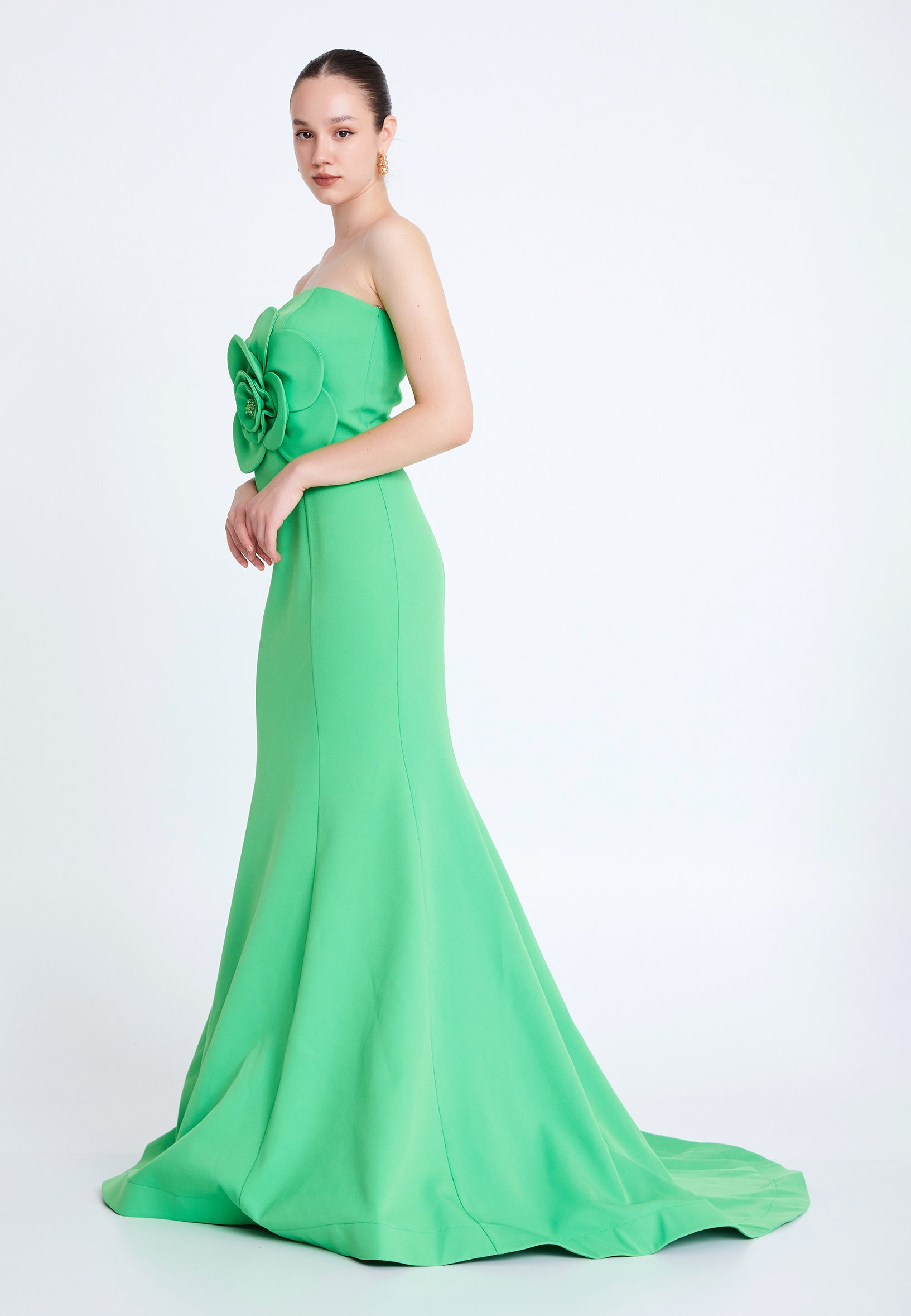 Strapless Maxi Crepe Mermaid Regular Wedding Guest Dress snf4120 - Wedding Guest Dress - Istanbul Fashion Center