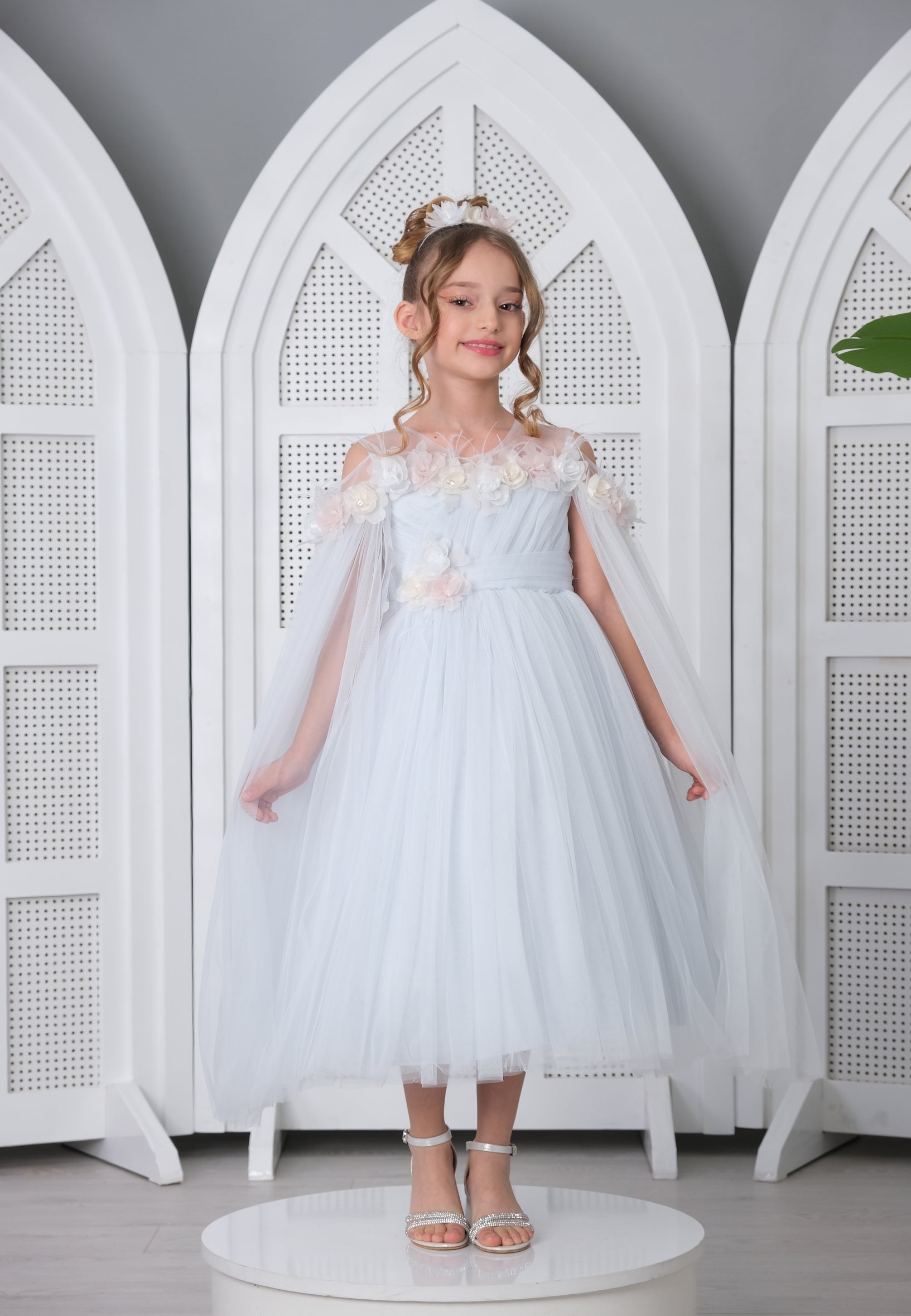 Girl Sleeveless Tulle Floral A - Line 6 - 10 Ages Special Occasion Dress lvo3158 - Dresses - Istanbul Fashion Center