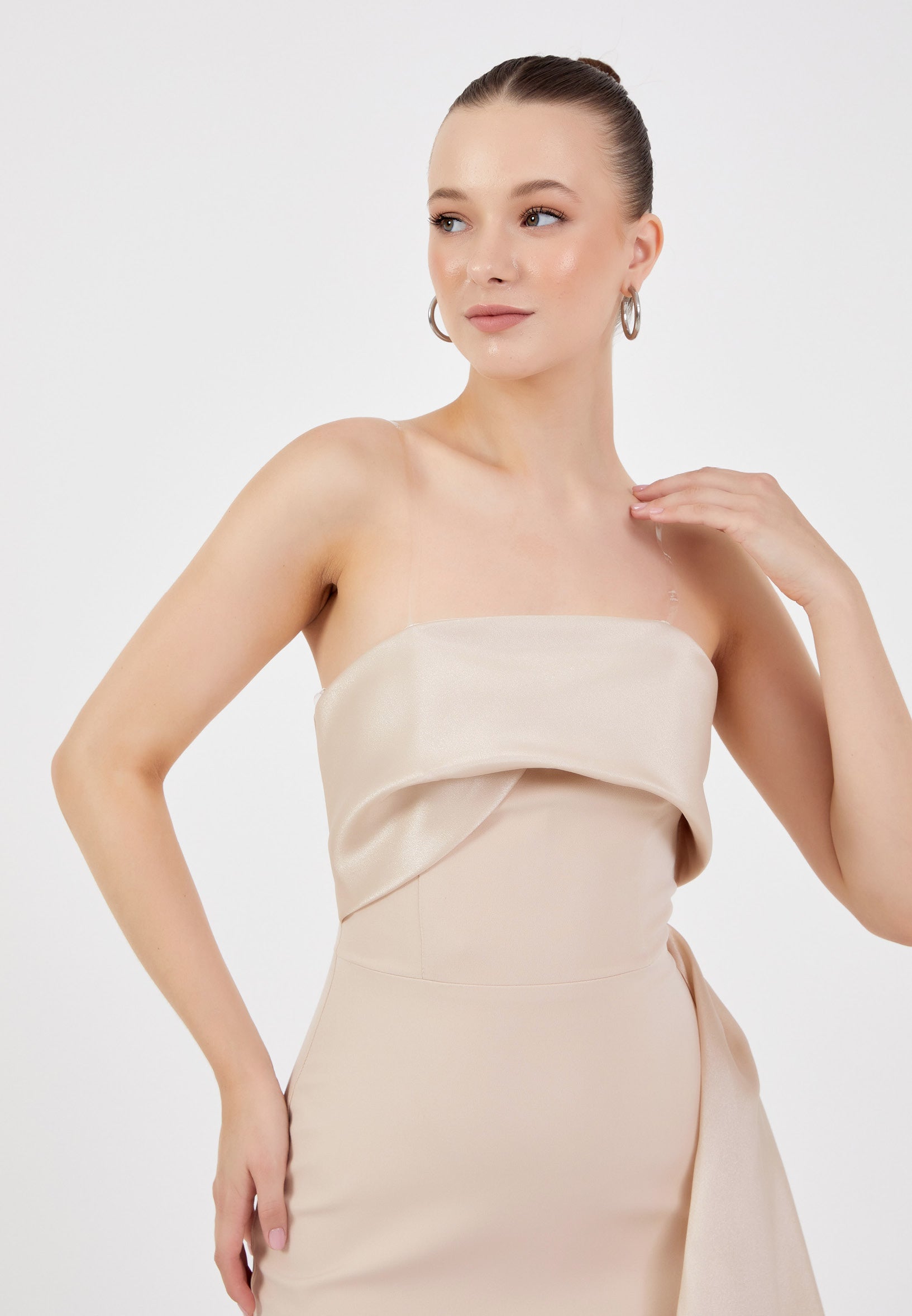 Strapless Maxi Crepe Mermaid Regular Wedding Guest Dress hot5245 - Wedding Guest Dress - Istanbul Fashion Center