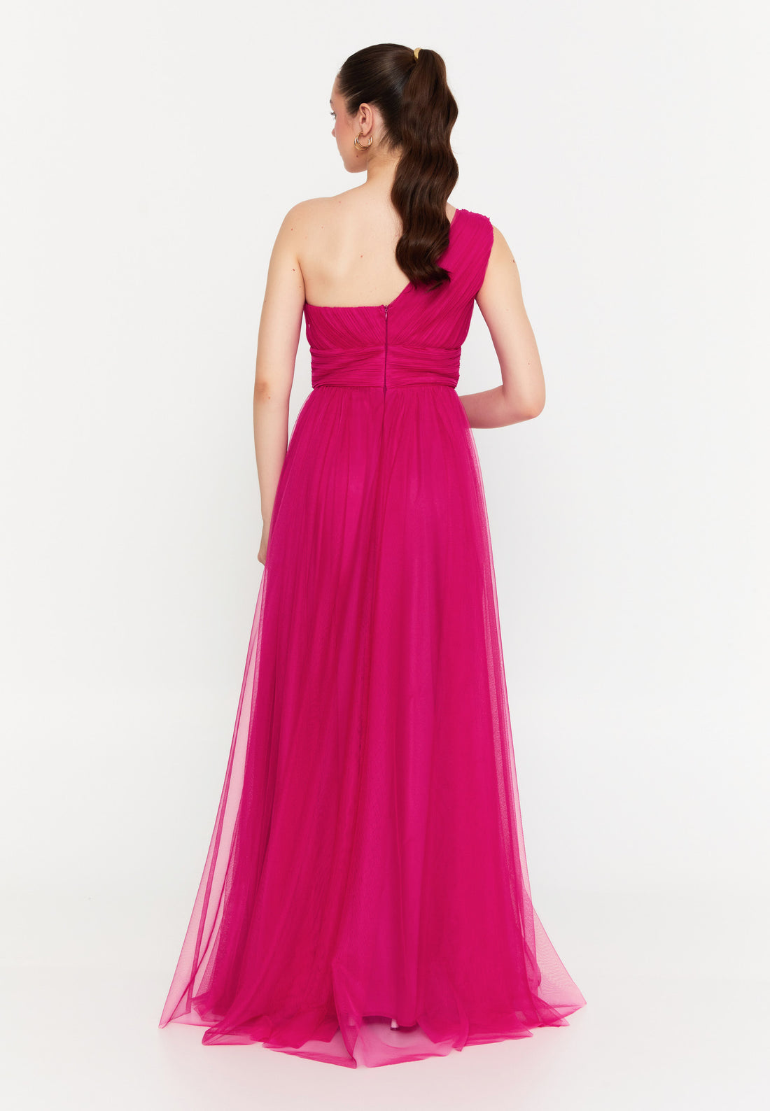 One Shoulder Maxi Tulle Column Regular Wedding Guest Dress stn5262