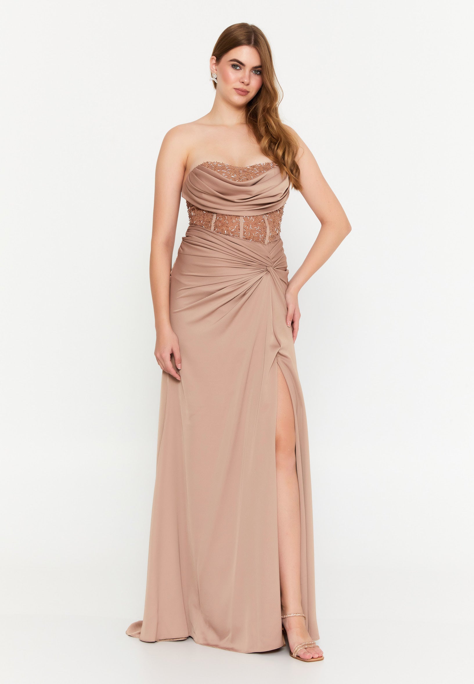 Strapless Maxi Viscose Mermaid Regular Wedding Guest Dress stn5263 - Wedding Guest Dress - Istanbul Fashion Center