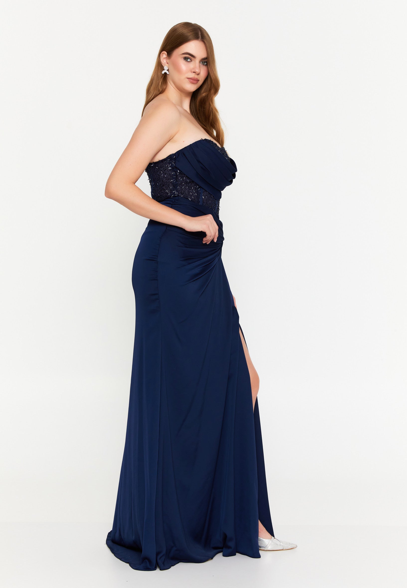 Strapless Maxi Viscose Mermaid Regular Wedding Guest Dress stn5263 - Wedding Guest Dress - Istanbul Fashion Center