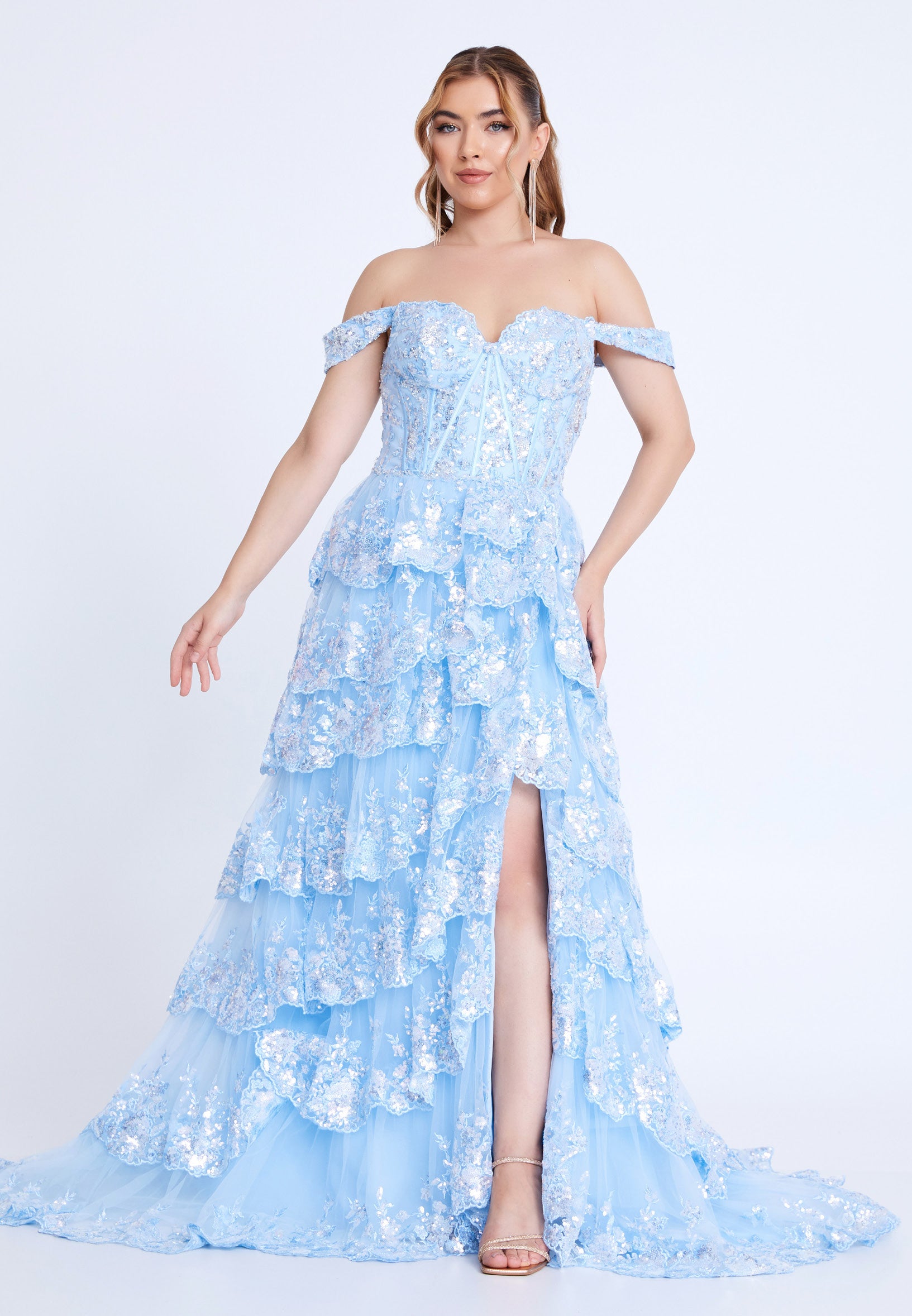 Off Shoulder Maxi Tulle Column Regular Prom Dress mti1109 - Prom Dress - Istanbul Fashion Center