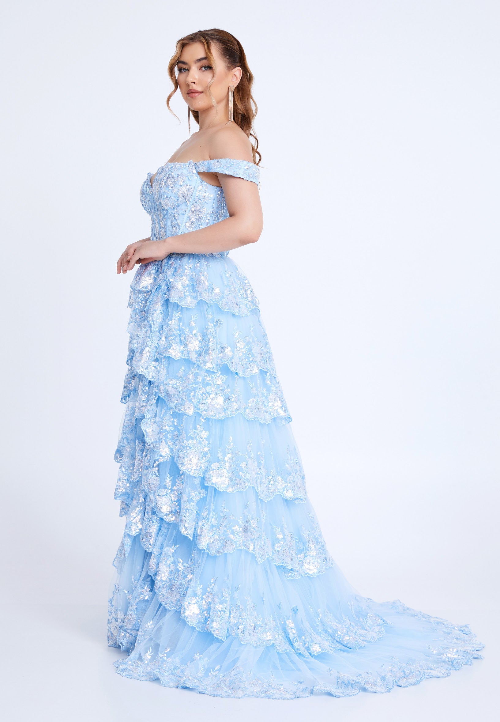 Off Shoulder Maxi Tulle Column Regular Prom Dress mti1109 - Prom Dress - Istanbul Fashion Center