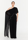 One Shoulder Maxi Chiffon Column Plus Size Wedding Guest Dress srf8258-1 - Wedding Guest Dress - Istanbul Fashion Center