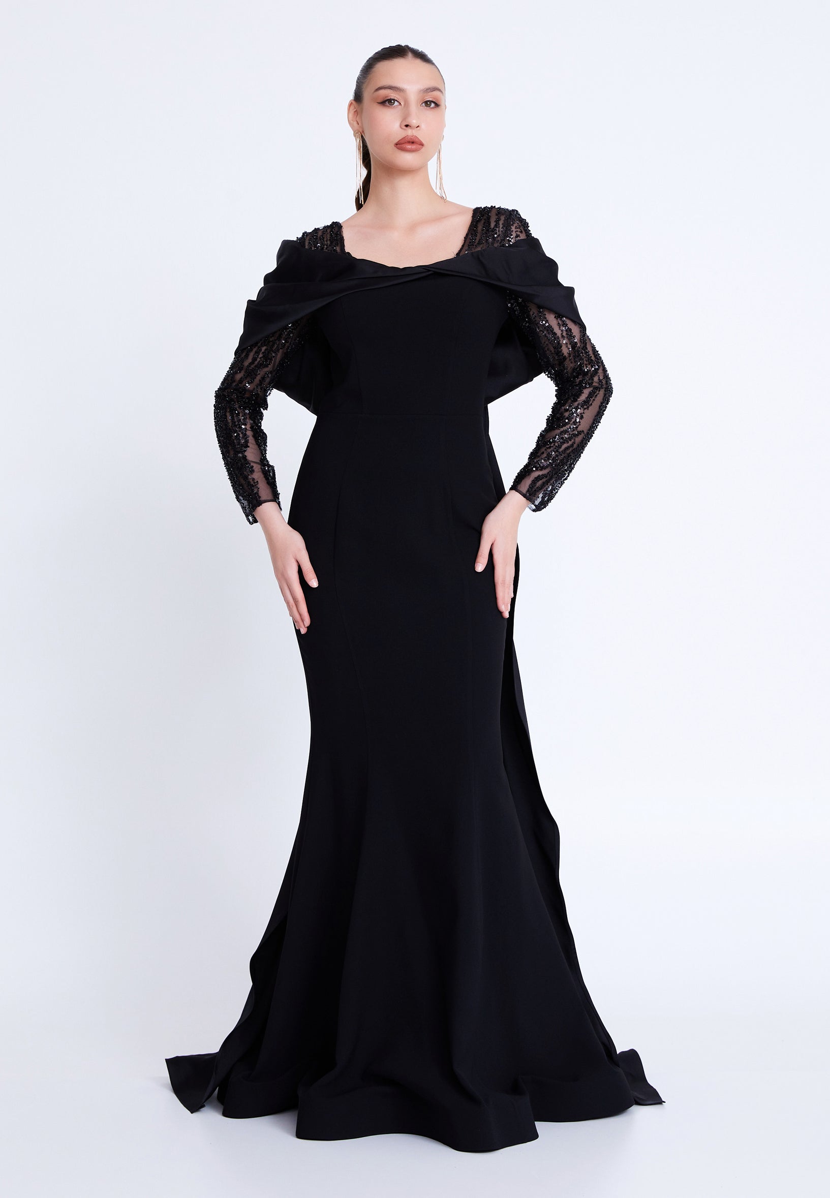 Long Sleeve Maxi Viscose Mermaid Regular Wedding Guest Dress all4489 - Wedding Guest Dress - Istanbul Fashion Center