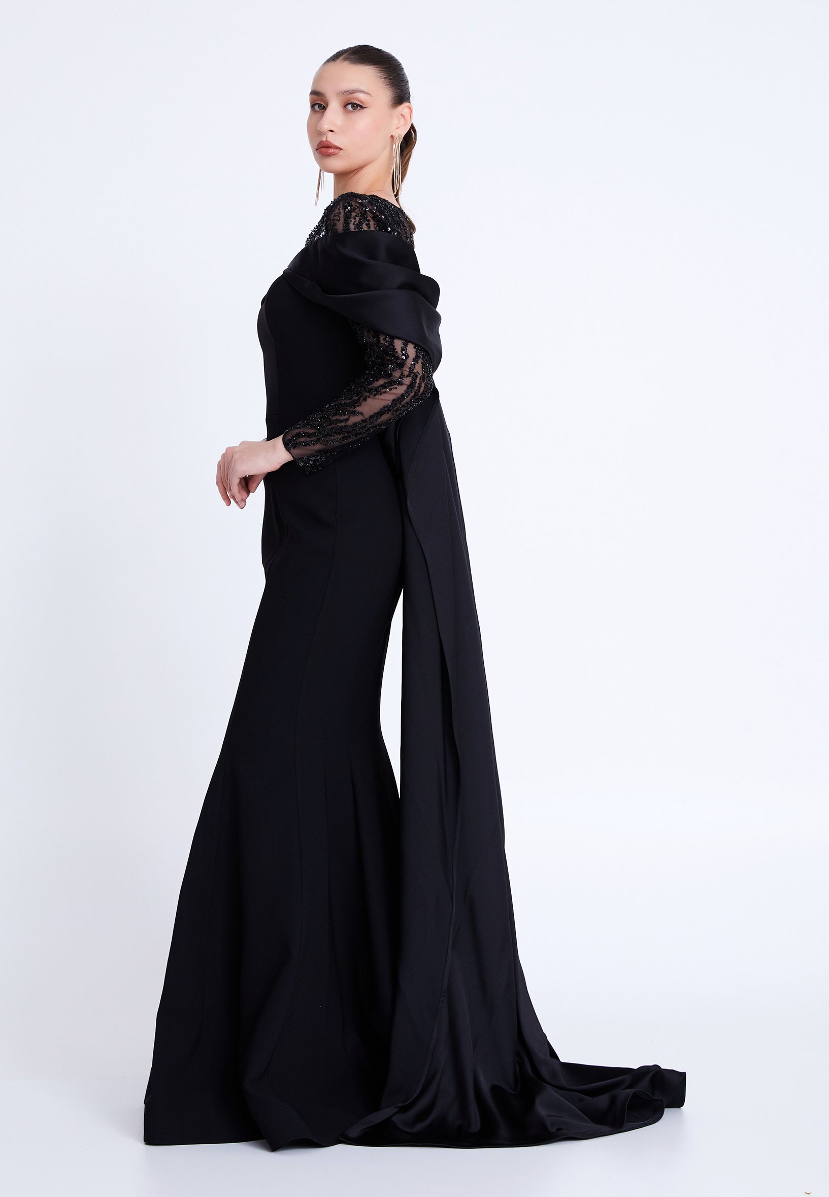 Long Sleeve Maxi Viscose Mermaid Regular Wedding Guest Dress all4489 - Wedding Guest Dress - Istanbul Fashion Center