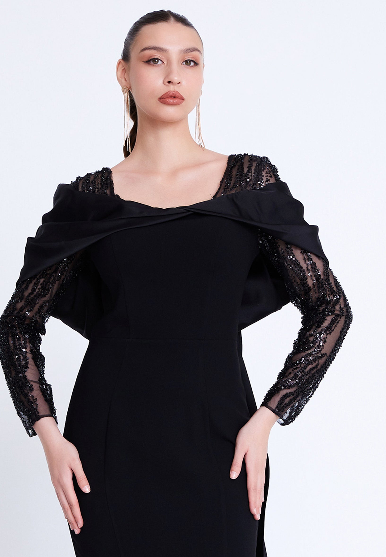 Long Sleeve Maxi Viscose Mermaid Regular Wedding Guest Dress all4489 - Wedding Guest Dress - Istanbul Fashion Center