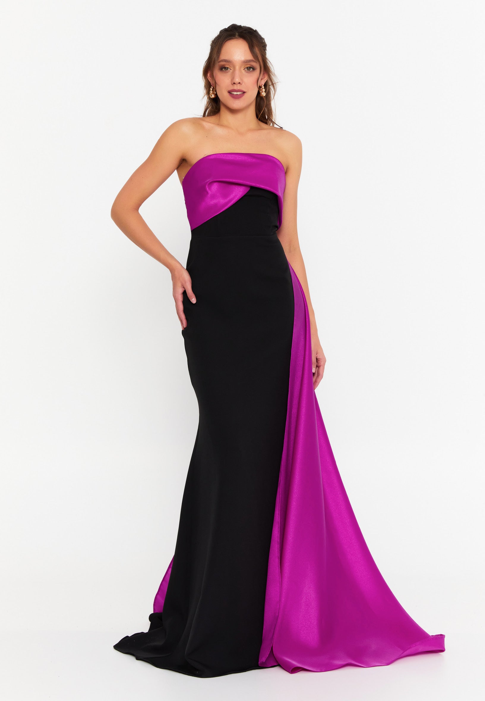 Strapless Maxi Crepe Mermaid Regular Wedding Guest Dress hot5245 - Wedding Guest Dress - Istanbul Fashion Center