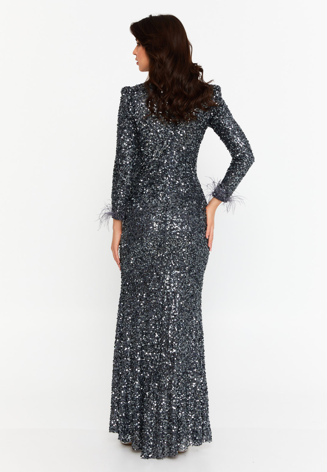 Long Sleeve Maxi Sequin Mermaid Regular Wedding Guest Dress fvl6196