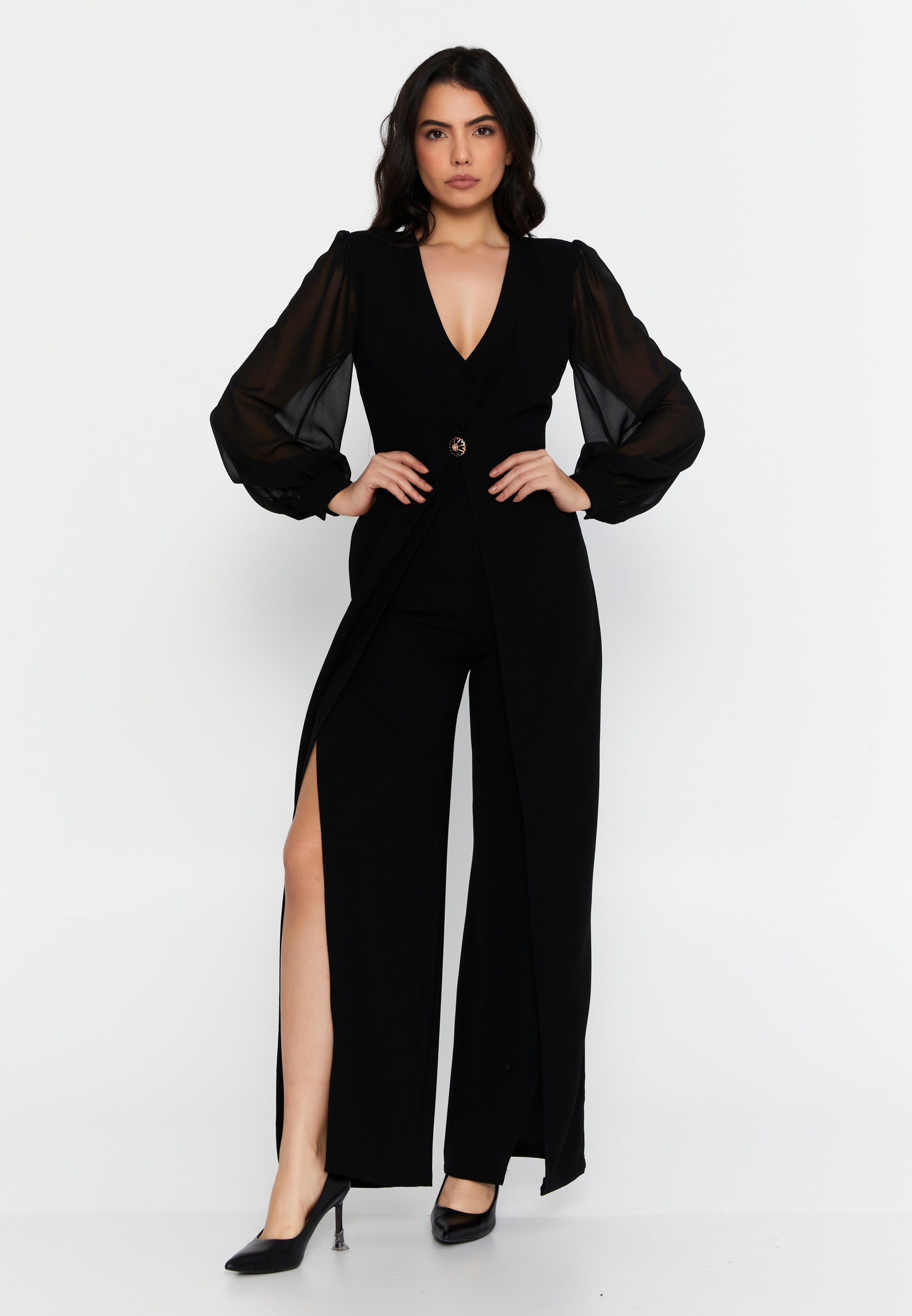 Long Sleeve Solid Color Regular Fit Regular Casual Jumpsuit ris75001 - Casual Jumpsuit - Istanbul Fashion Center