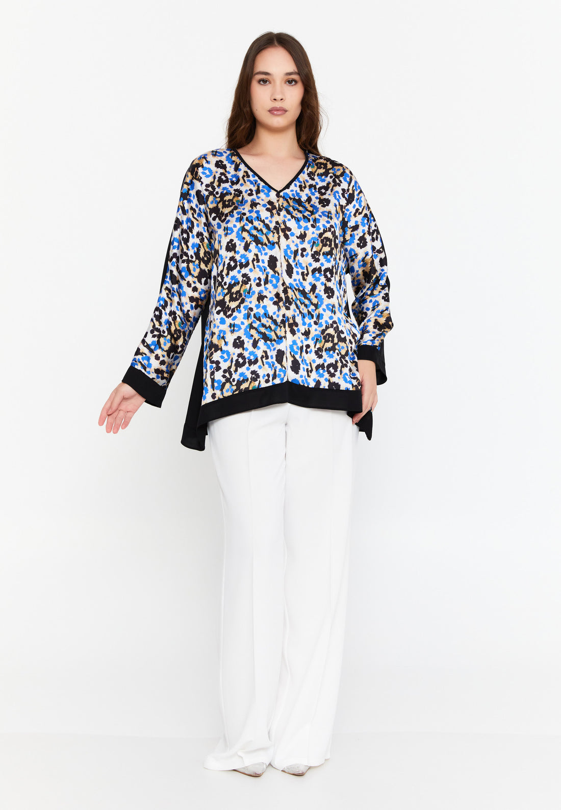 Long Sleeve Animal Print Plus Size Blouse jvl21811