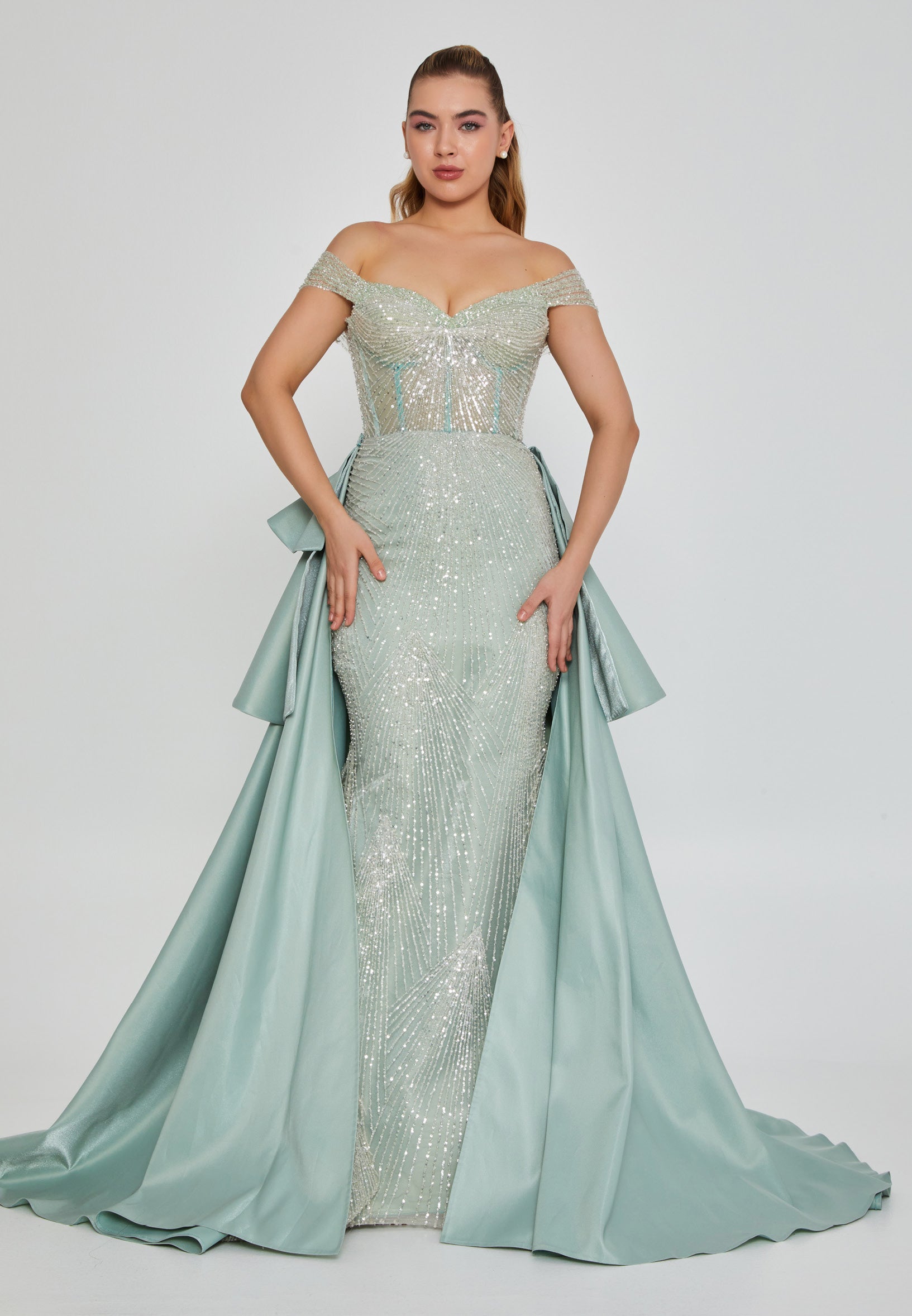 Off Shoulder Maxi Sequin Regular Engagement Dress dns3257 - Engagement Dress - Istanbul Fashion Center