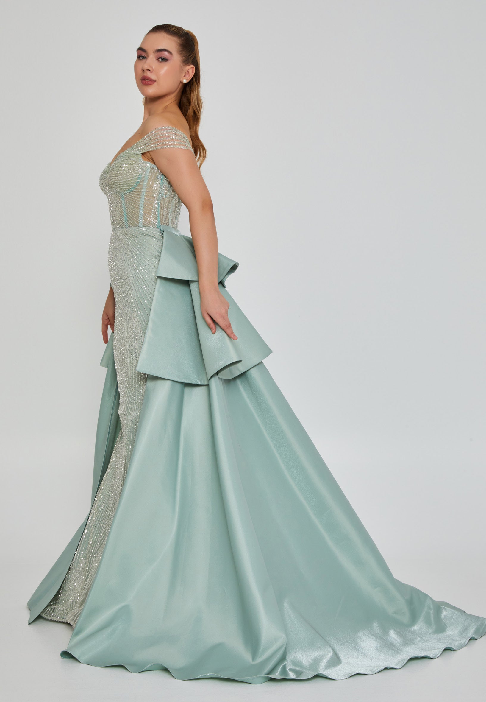 Off Shoulder Maxi Sequin Regular Engagement Dress dns3257 - Engagement Dress - Istanbul Fashion Center