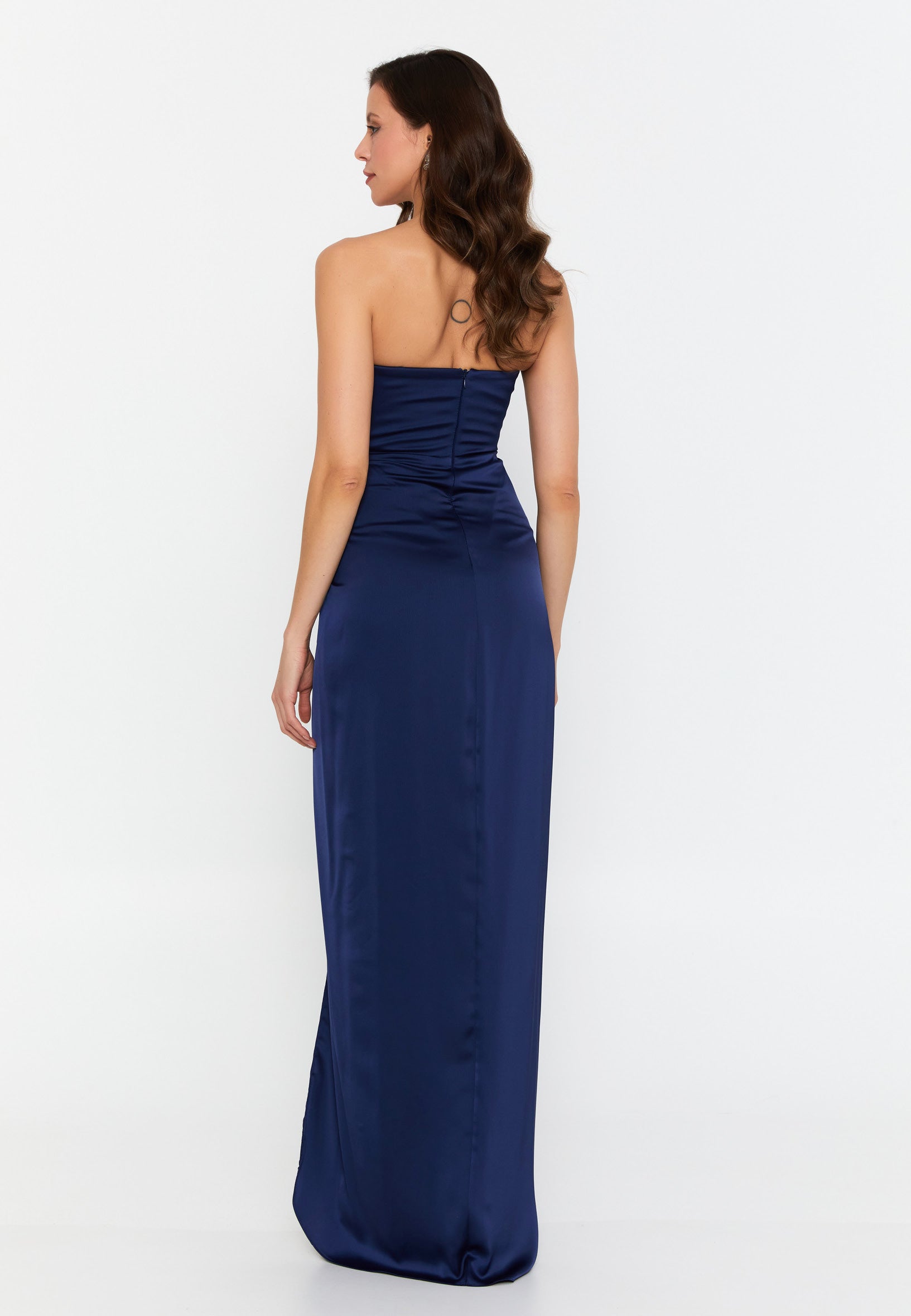 Strapless Maxi Satin Column Regular Wedding Guest Dress drd5062 - Wedding Guest Dress - Istanbul Fashion Center