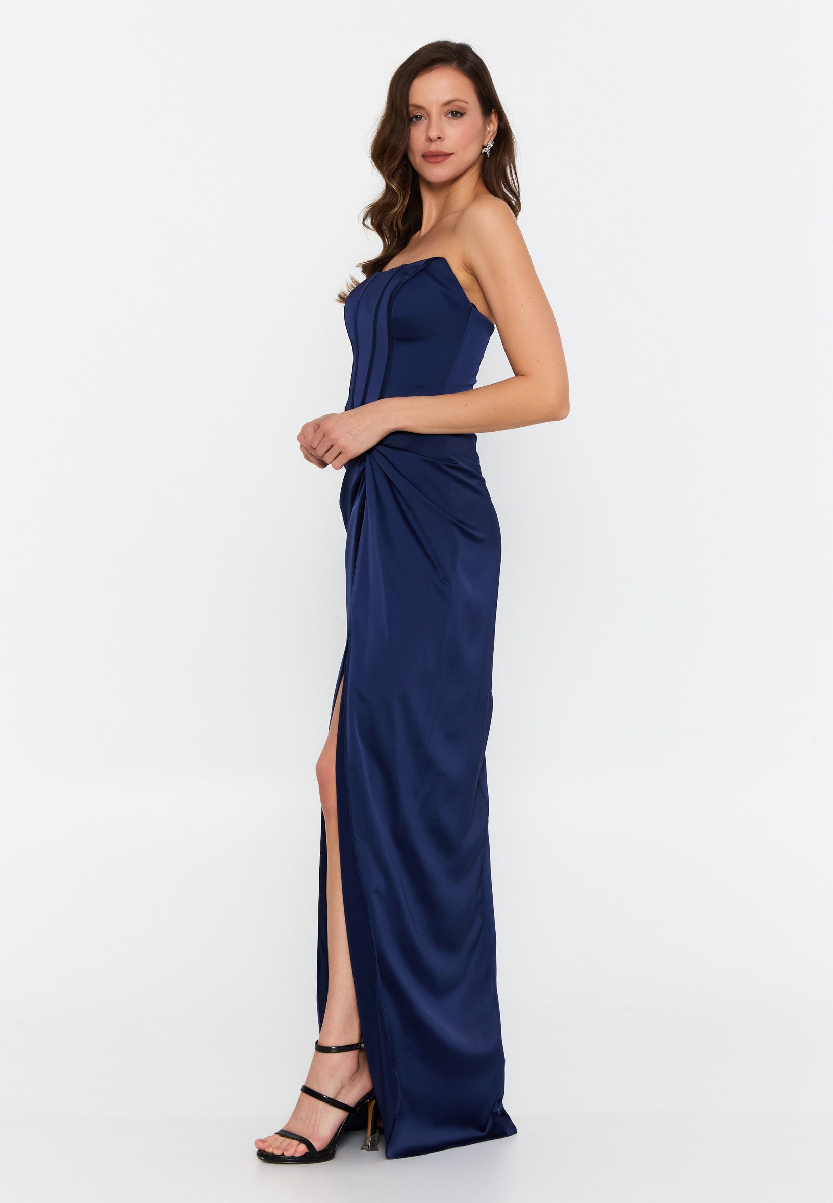 Strapless Maxi Satin Column Regular Wedding Guest Dress drd5062 - Wedding Guest Dress - Istanbul Fashion Center