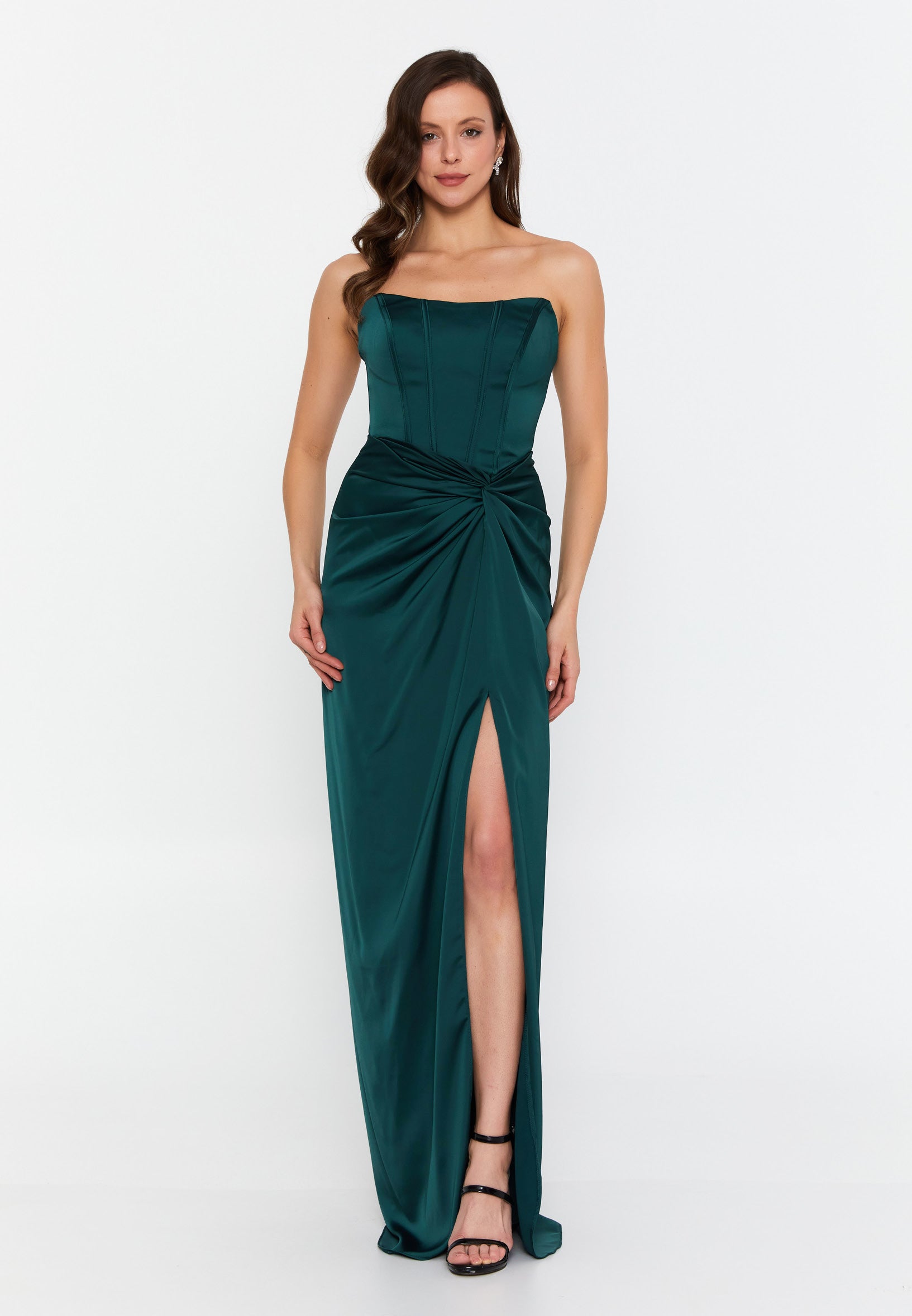 Strapless Maxi Satin Column Regular Wedding Guest Dress drd5062 - Wedding Guest Dress - Istanbul Fashion Center