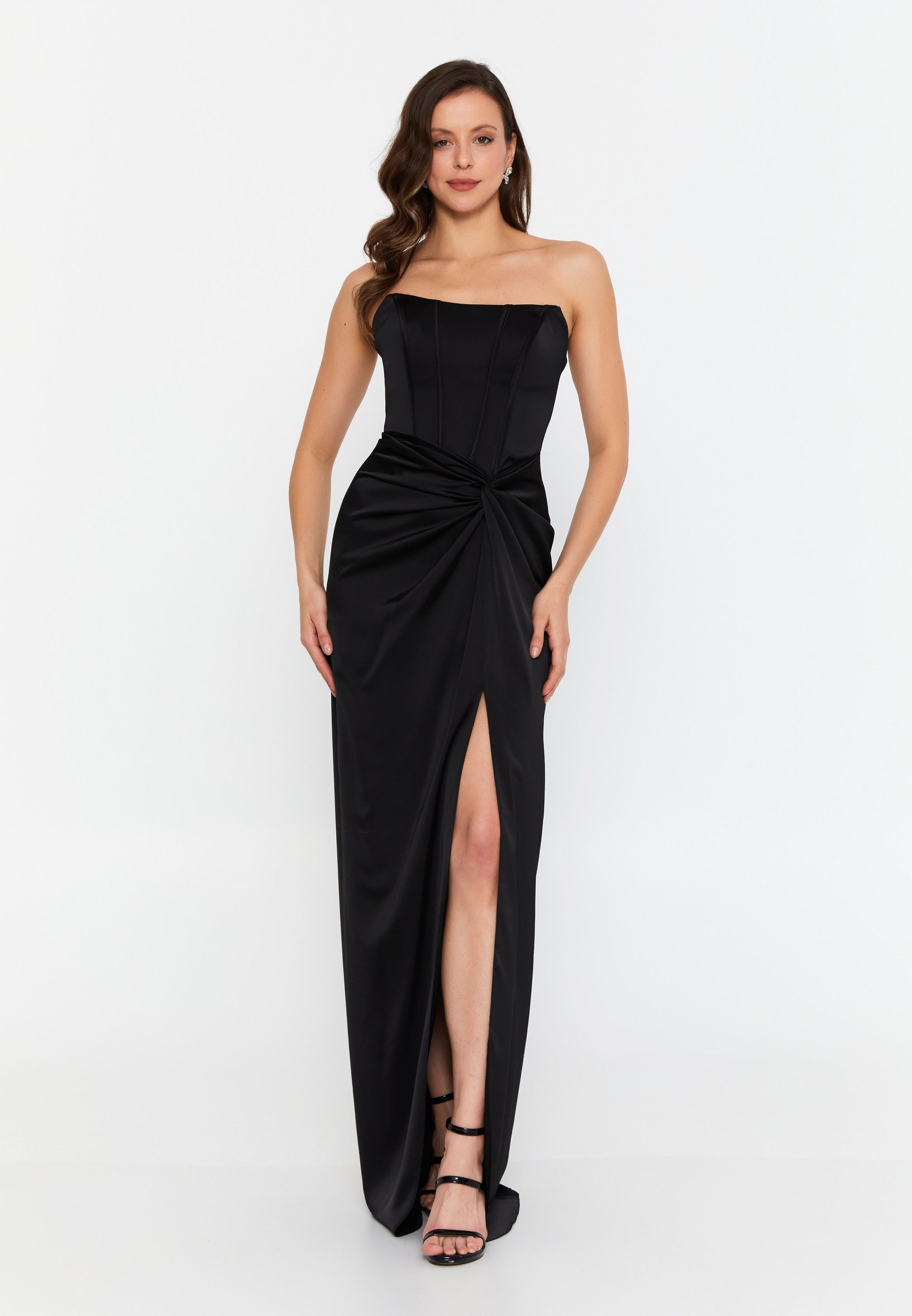 Strapless Maxi Satin Column Regular Wedding Guest Dress drd5062 - Wedding Guest Dress - Istanbul Fashion Center