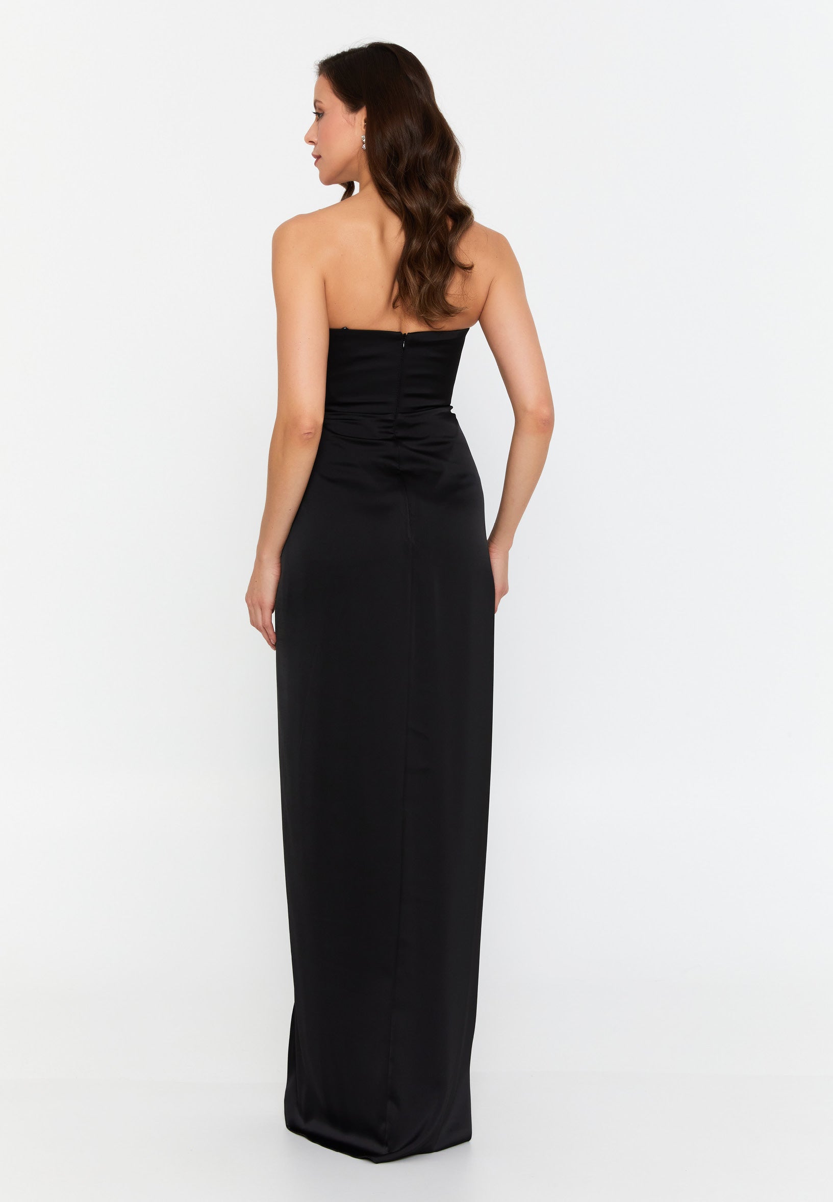 Strapless Maxi Satin Column Regular Wedding Guest Dress drd5062 - Wedding Guest Dress - Istanbul Fashion Center