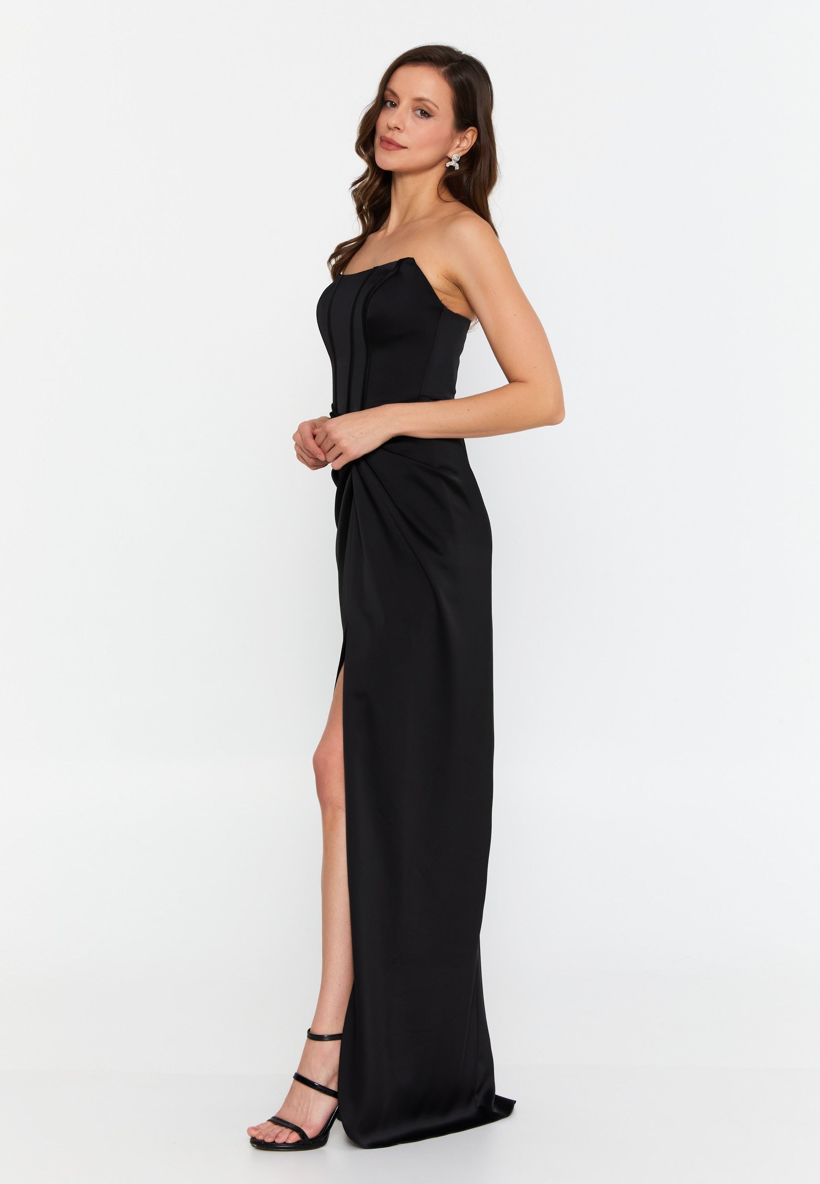 Strapless Maxi Satin Column Regular Wedding Guest Dress drd5062 - Wedding Guest Dress - Istanbul Fashion Center