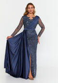 Long Sleeve Maxi Sequin Mermaid Plus Size Wedding Guest Dress viv8182-b - Wedding Guest Dress - Istanbul Fashion Center