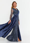 Long Sleeve Maxi Sequin Mermaid Plus Size Wedding Guest Dress viv8182-b - Wedding Guest Dress - Istanbul Fashion Center