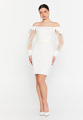 Off Shoulder Mini Viscose Column Regular Evening Dress aln1900 - Evening Dress - Istanbul Fashion Center