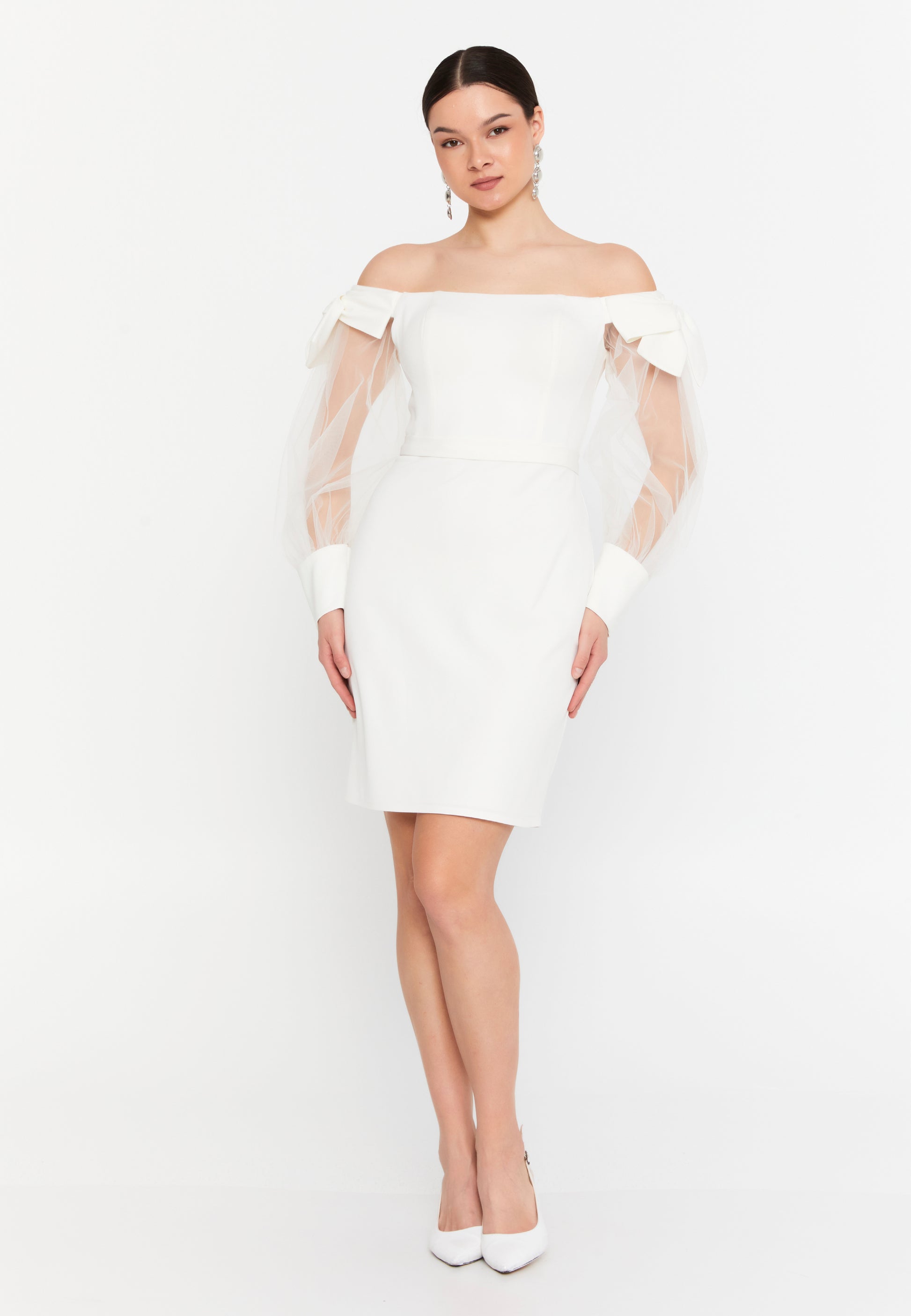 Off Shoulder Mini Viscose Column Regular Evening Dress aln1900 - Evening Dress - Istanbul Fashion Center
