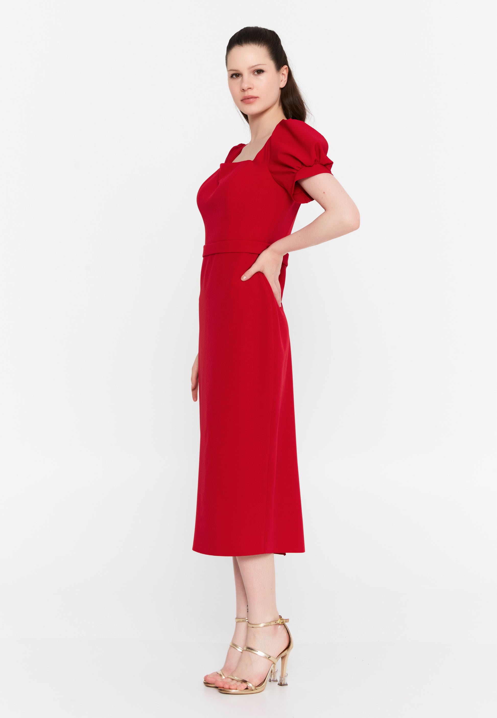 Short Sleeve Midi Viscose Column Regular Evening Dress aln1898 - Evening Dress - Istanbul Fashion Center