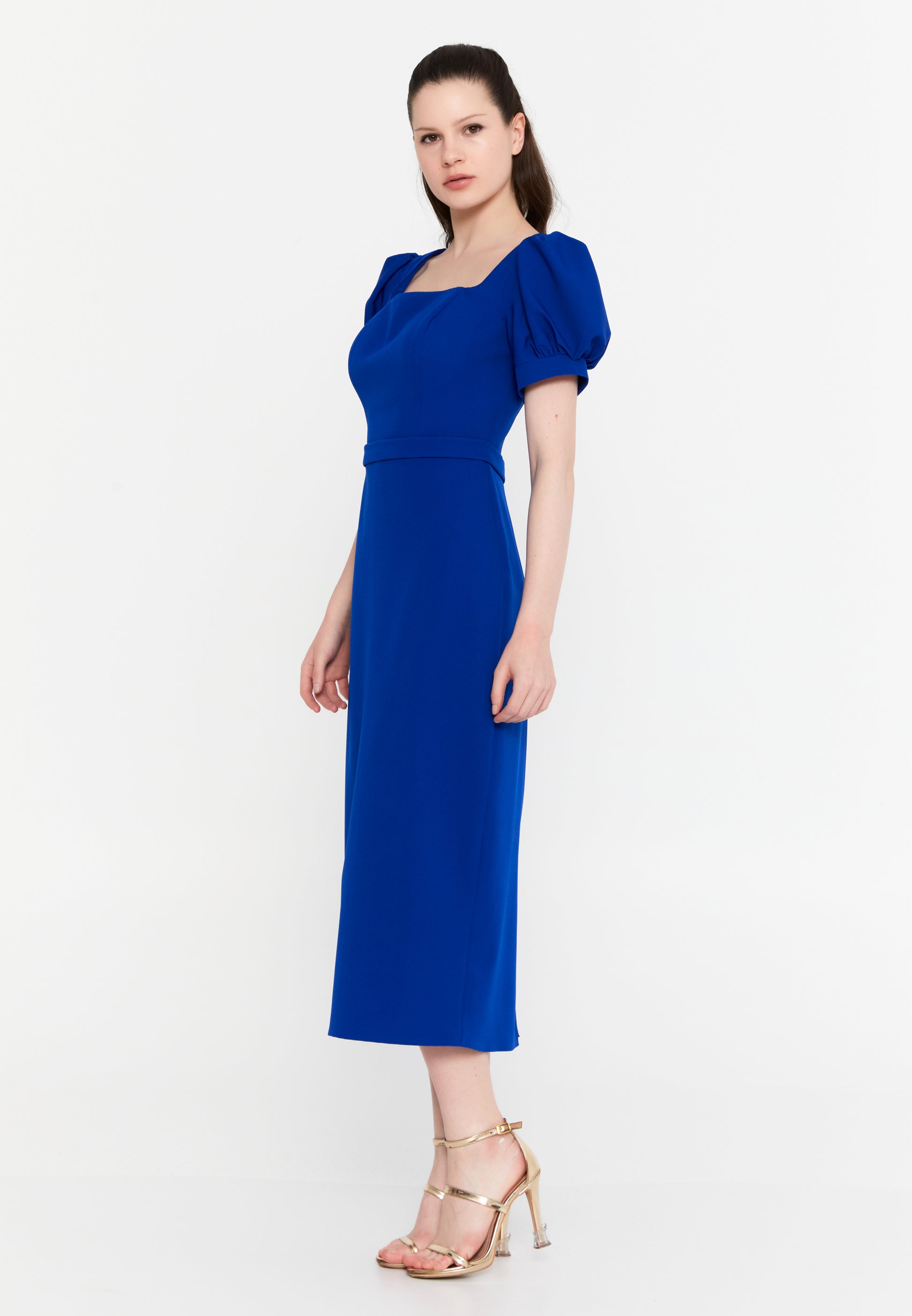 Short Sleeve Midi Viscose Column Regular Evening Dress aln1898 - Evening Dress - Istanbul Fashion Center