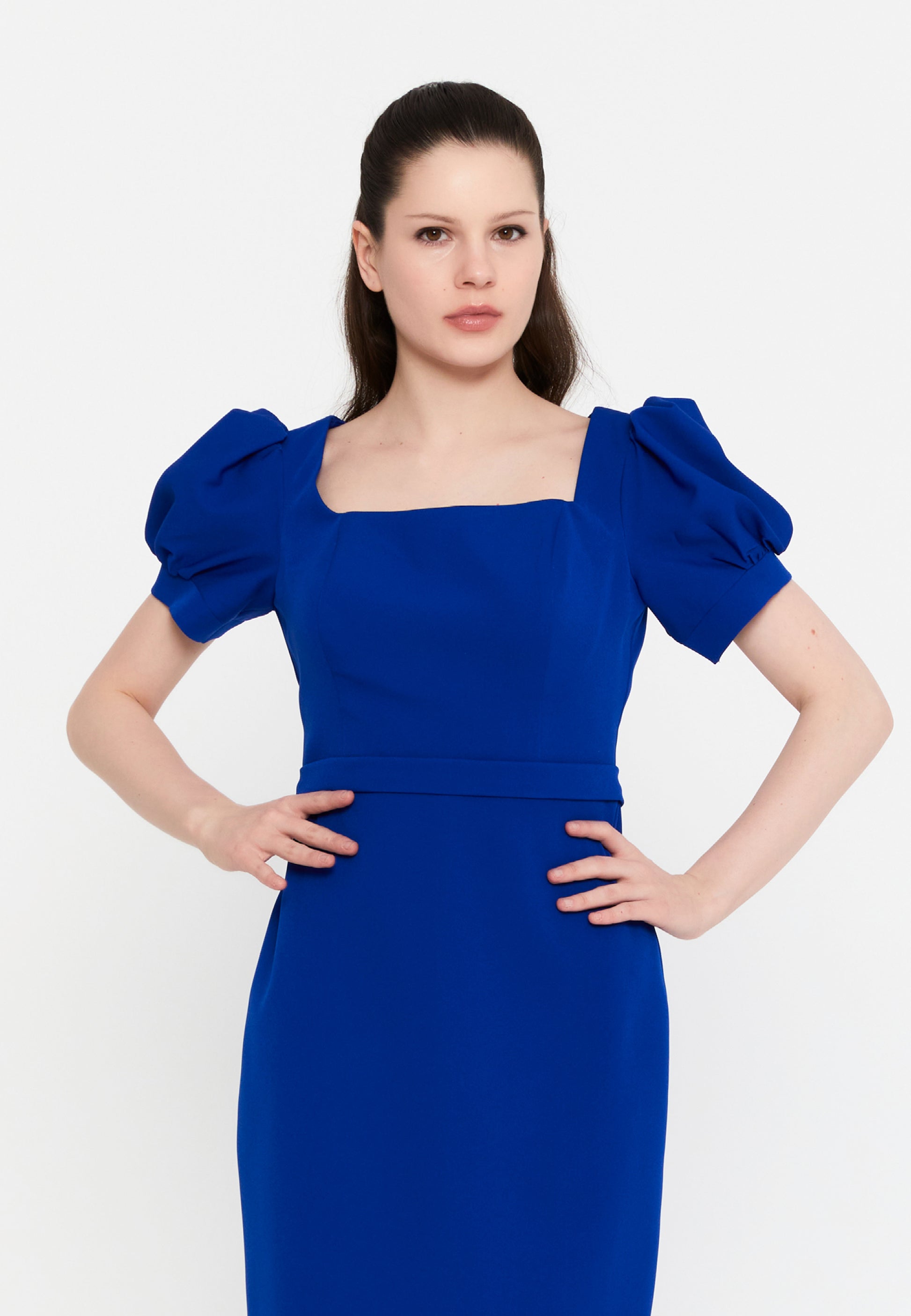 Short Sleeve Midi Viscose Column Regular Evening Dress aln1898 - Evening Dress - Istanbul Fashion Center