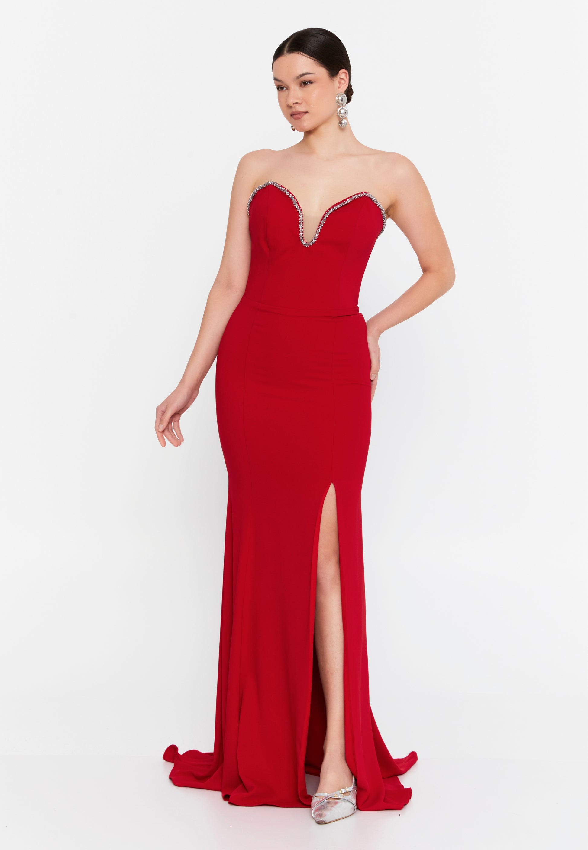 Strapless Maxi Viscose Mermaid Regular Wedding Guest Dress aln1840 - Wedding Guest Dress - Istanbul Fashion Center