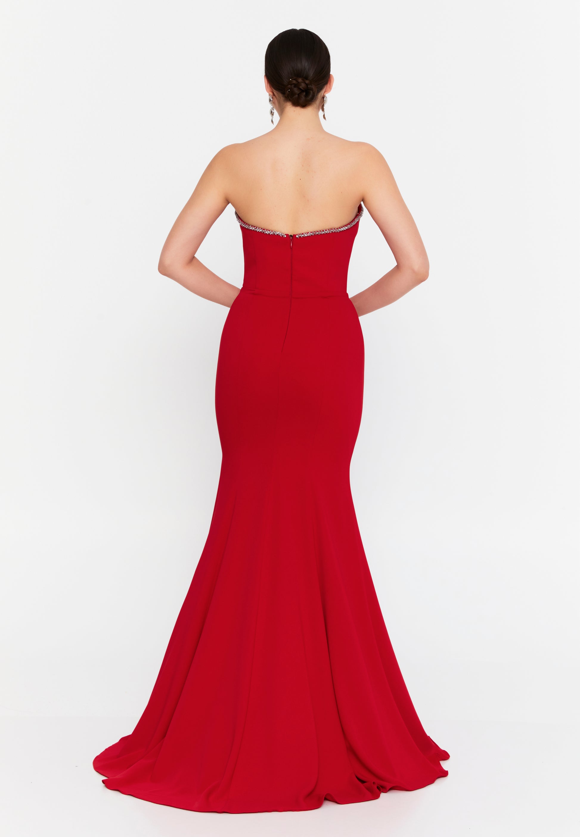 Strapless Maxi Viscose Mermaid Regular Wedding Guest Dress aln1840 - Wedding Guest Dress - Istanbul Fashion Center