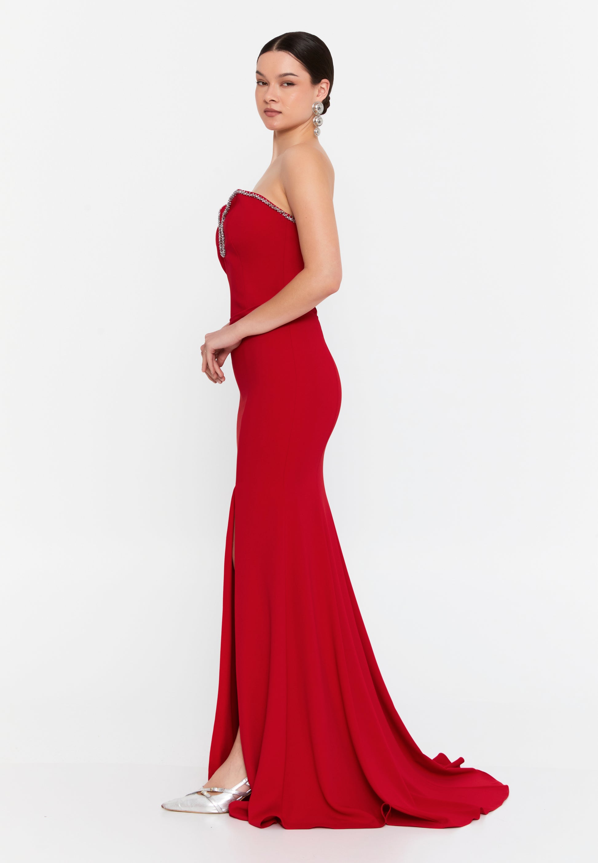 Strapless Maxi Viscose Mermaid Regular Wedding Guest Dress aln1840 - Wedding Guest Dress - Istanbul Fashion Center