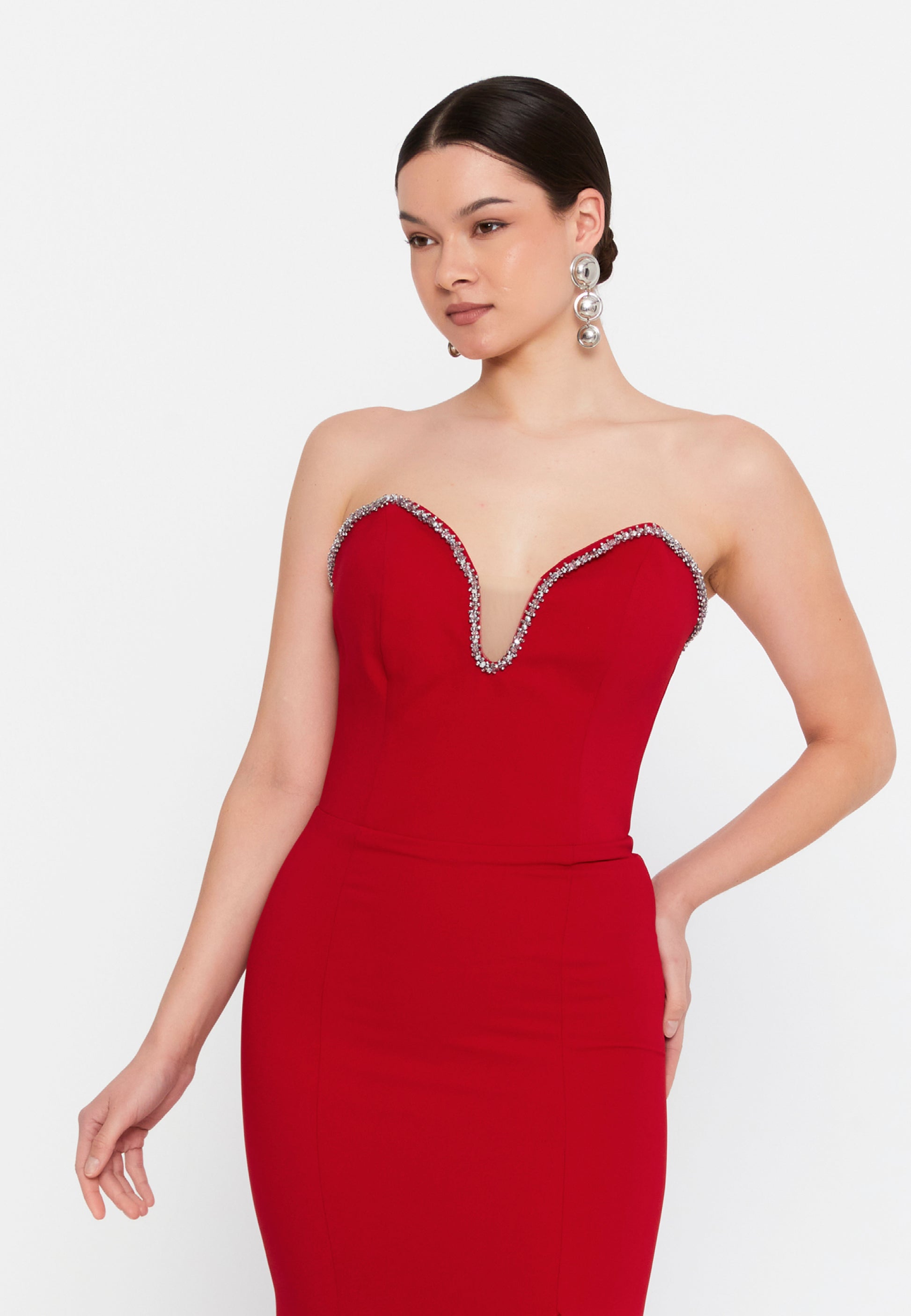 Strapless Maxi Viscose Mermaid Regular Wedding Guest Dress aln1840 - Wedding Guest Dress - Istanbul Fashion Center