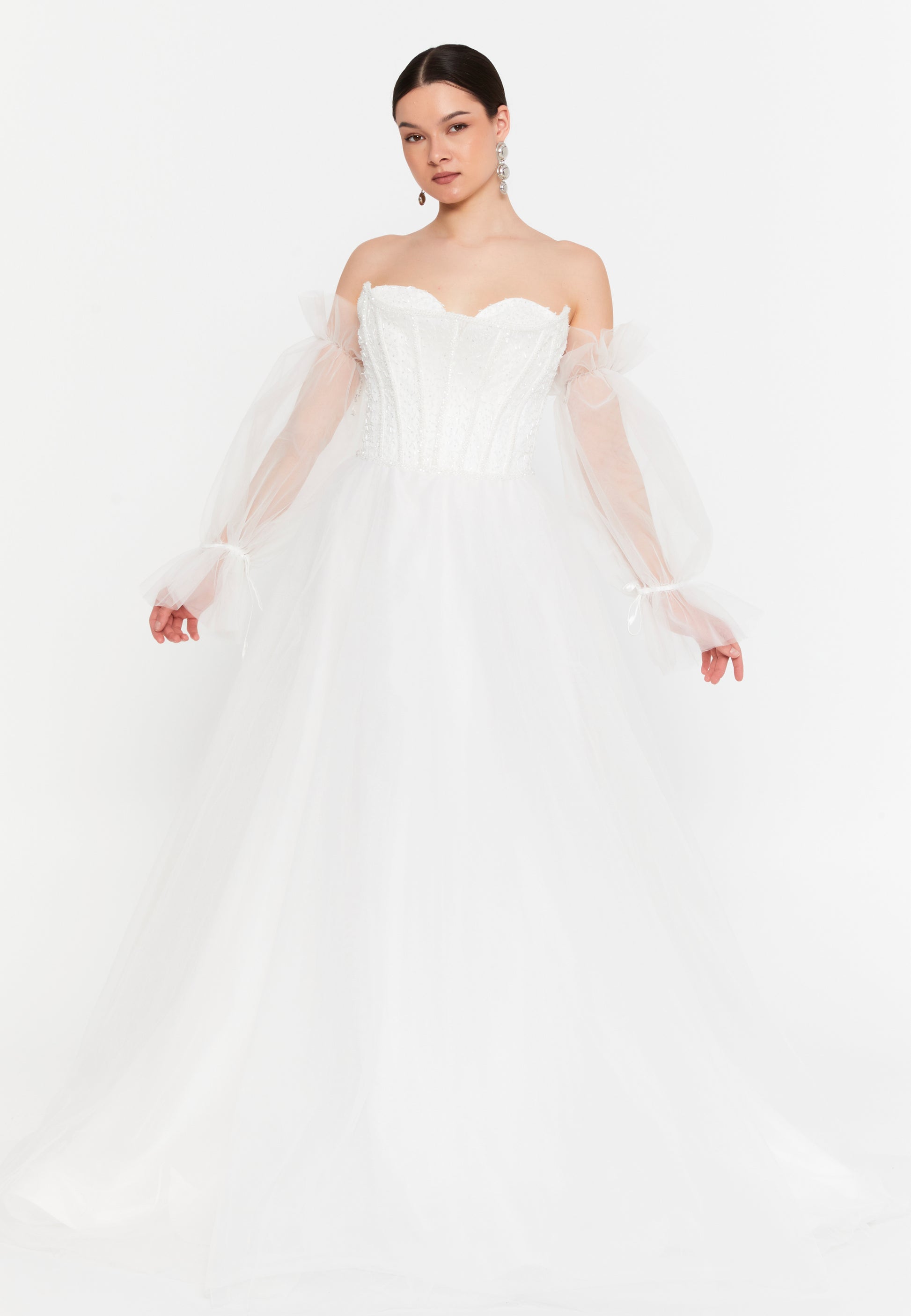 Off Shoulder Maxi Tulle A - Line Regular Prom Dress aln1883 - Prom Dress - Istanbul Fashion Center